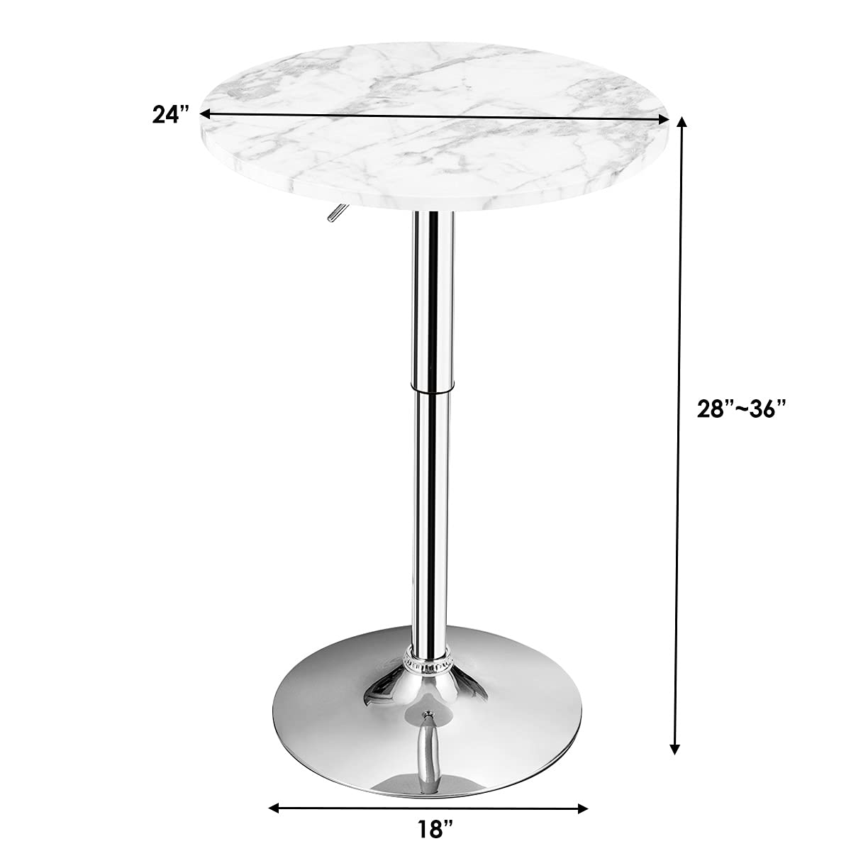Round Pub Table Height Adjustable, 360&deg; Swivel Cocktail Pub Table with Sliver Leg and Base