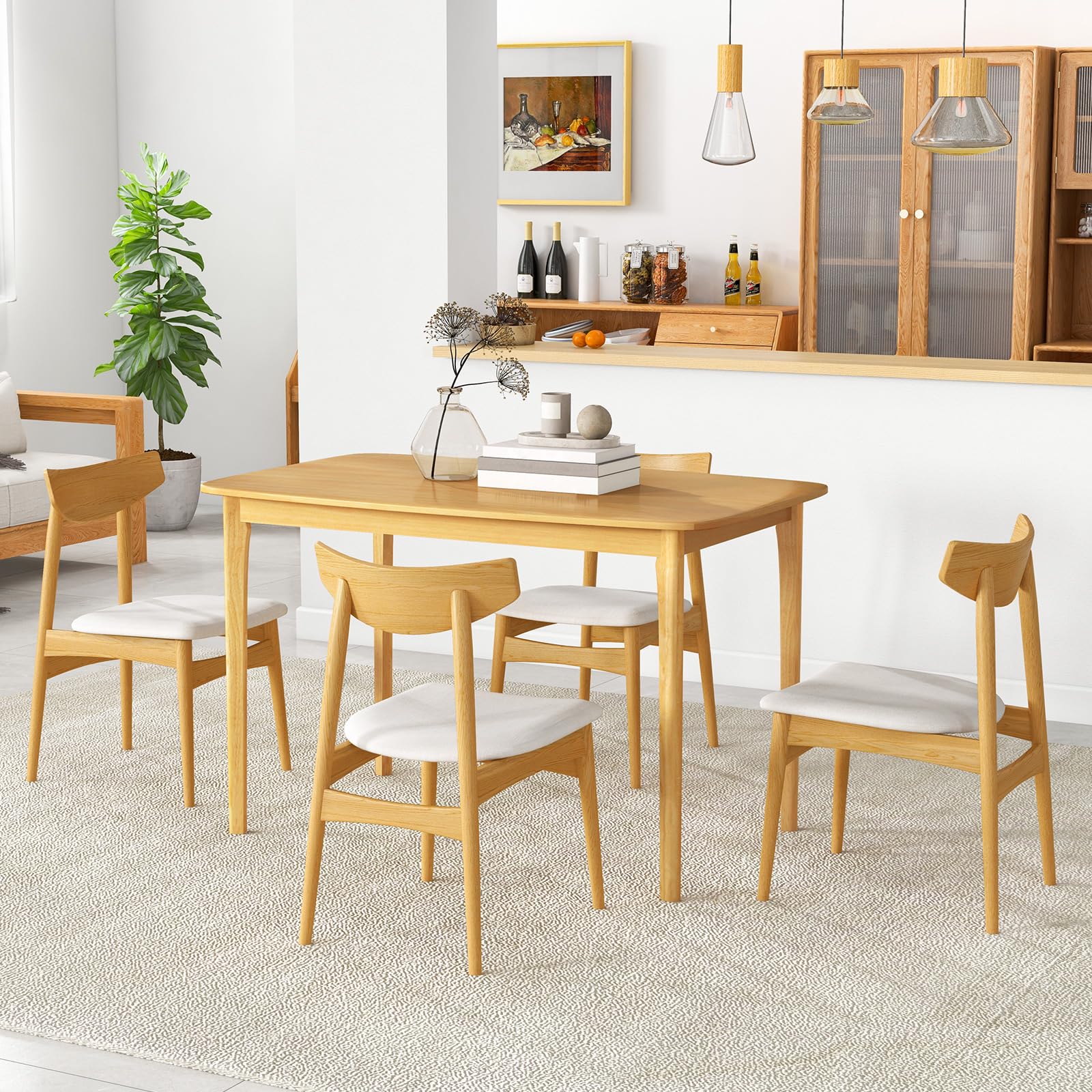 48" Rectangular Wooden Dining Table with Solid Rubber Wood Legs