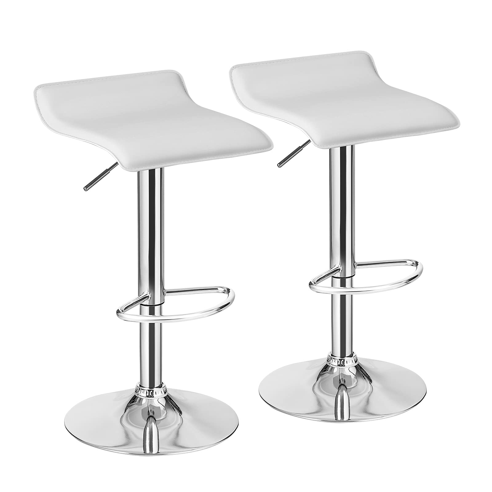 Bar Stools Set of 2/4, Adjustable Swivel PU Leather Barstools w/Footrest, Chrome Base