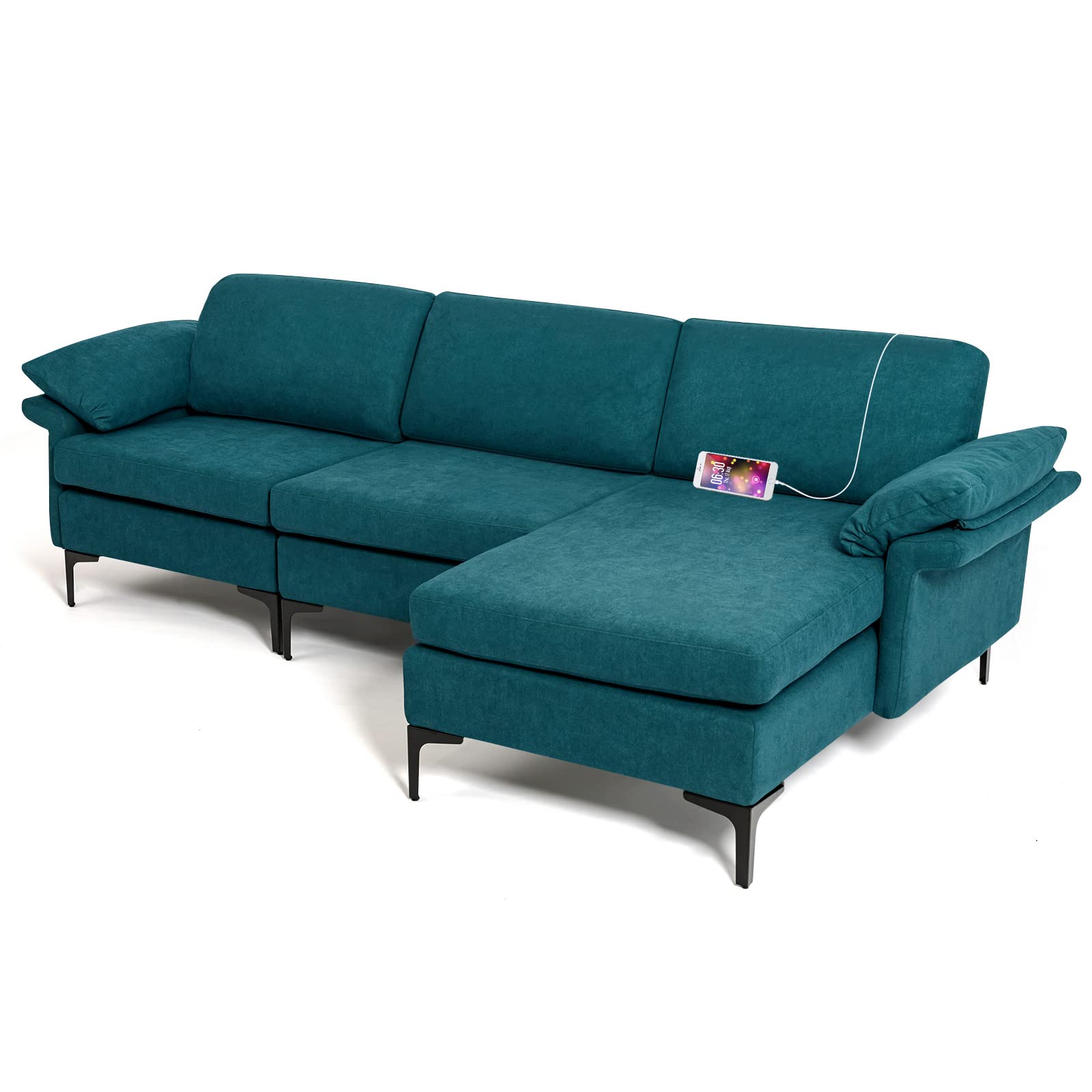 100.5 Inch Convertible L-Shaped Sectional Sofa Couch, 3-Seat Sofa with Reversible Chaise Lounge