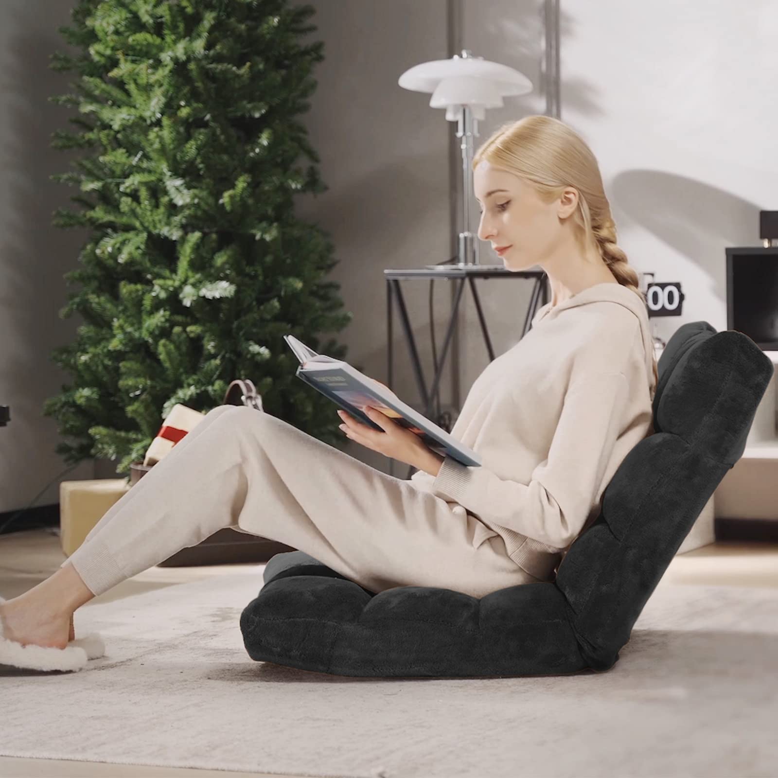 Floor Chair with Back Support, Folding Sofa Chair with 14 Adjustable Position