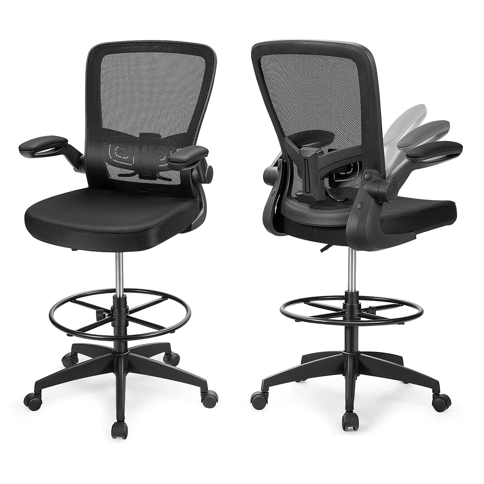 Drafting Chair, Ergonomic Tall Office Chair with Adjustable Lumbar Support & Footrest Ring