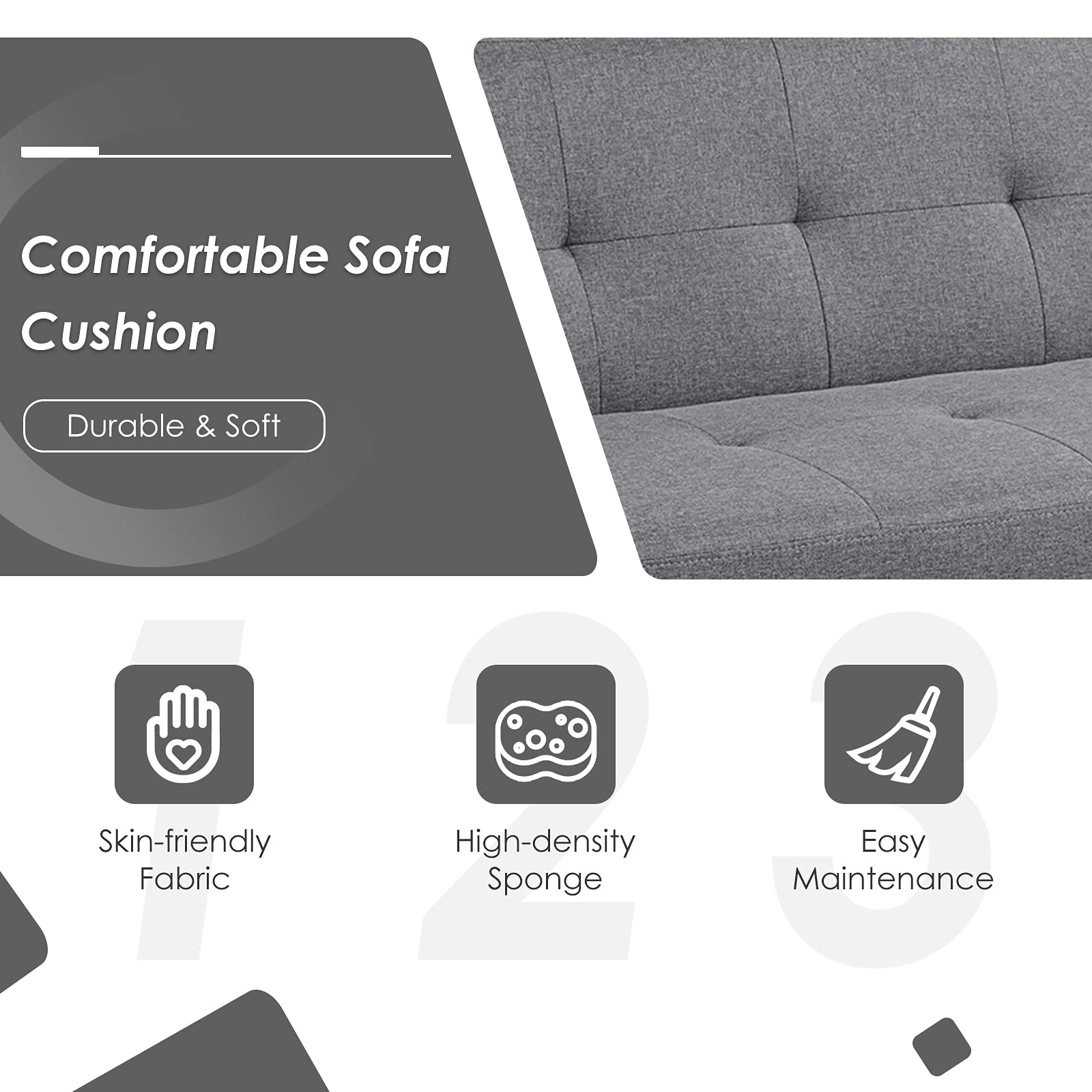 Modern 3 Seat Convertible Futon Sofa Bed with USB and Power Strip