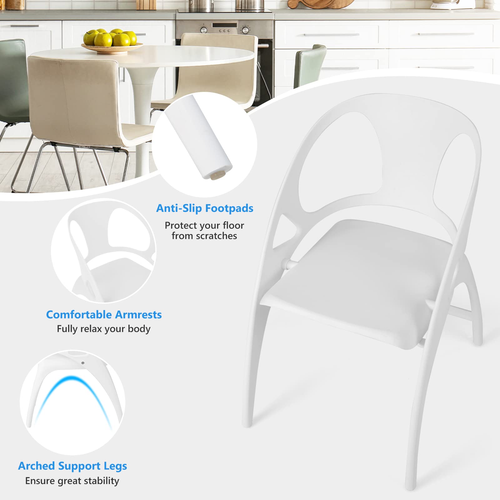 Folding Dining Chairs Set of 2/4, Outdoor Plastic Dining Chairs with Armrest and High Backrest