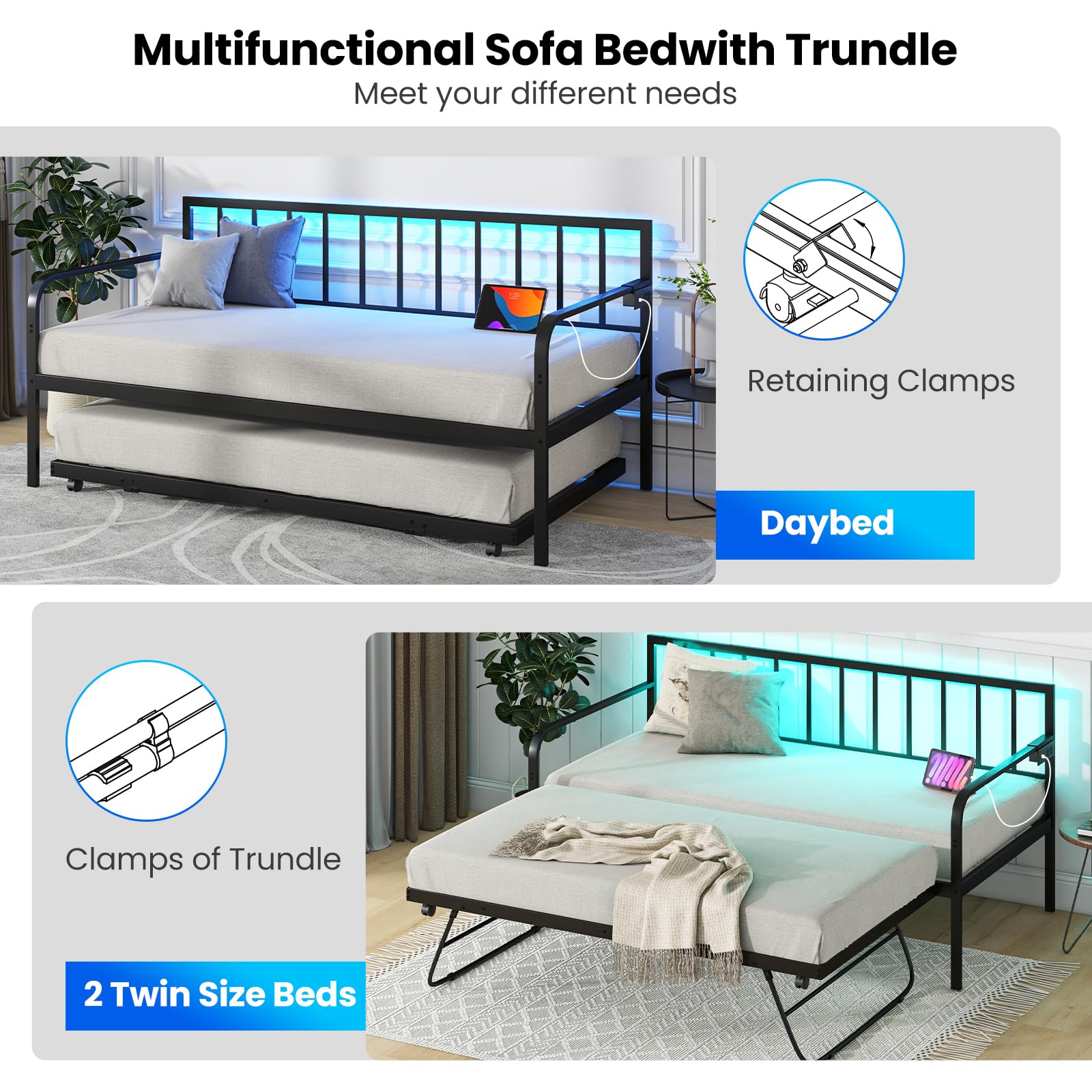 Twin Metal Daybed with Pop Up Trundle