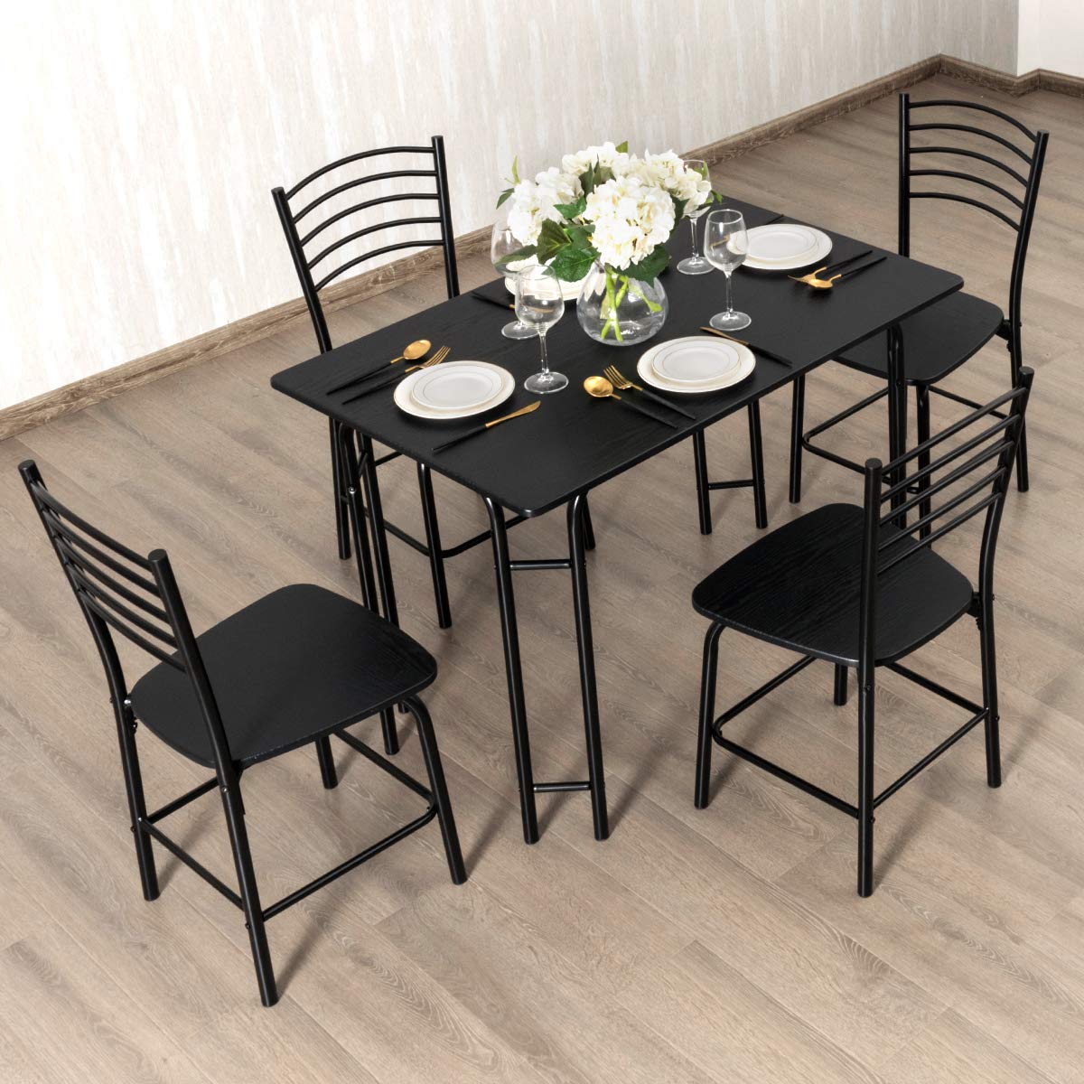 5 Piece Dining Set, Home Kitchen Table and 4 Chairs with Metal Legs