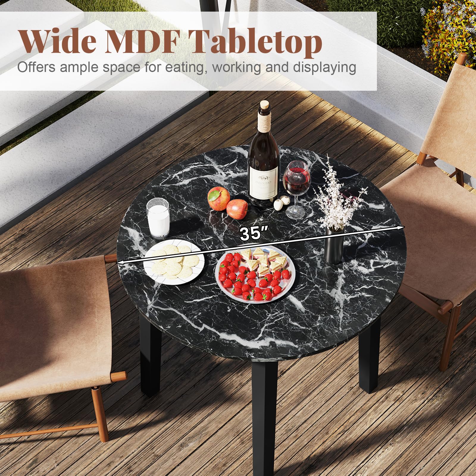 35&rdquo; Round Dining Table - Kitchen Table with Rubber Wood Legs, Marble-Textured Veneer Tabletop