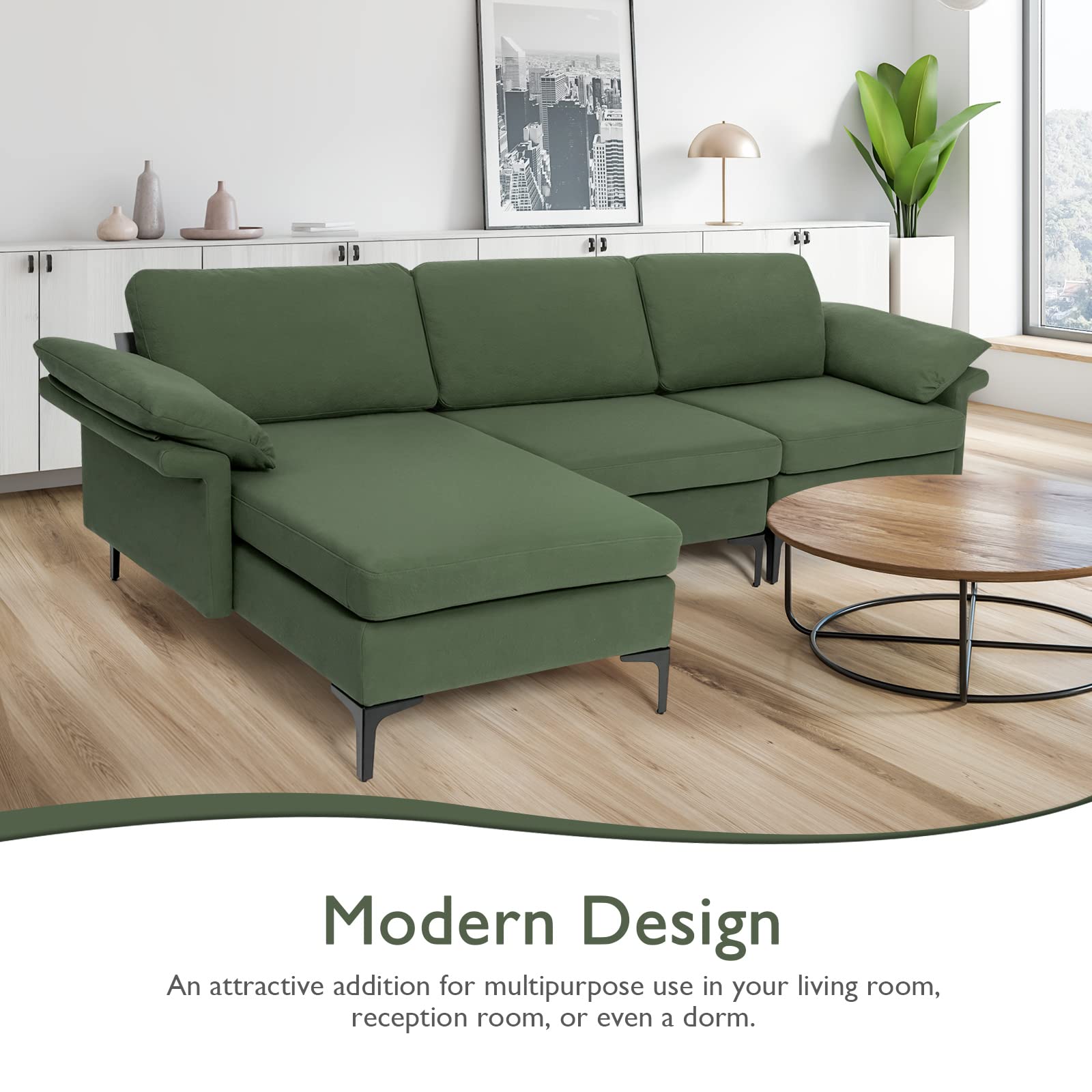 100.5 Inch Convertible L-Shaped Sectional Sofa Couch, 3-Seat Sofa with Reversible Chaise Lounge
