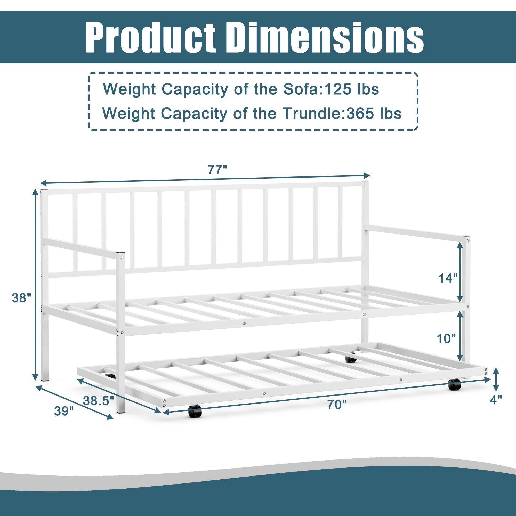 Metal Twin Size Daybed with Trundle