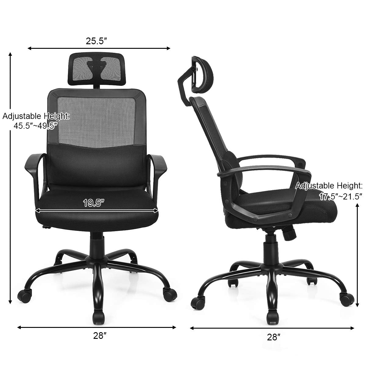 Mesh Office Chair, Ergonomic High Back Computer Desk Chair with Adjustable Headrest & Lumbar Support