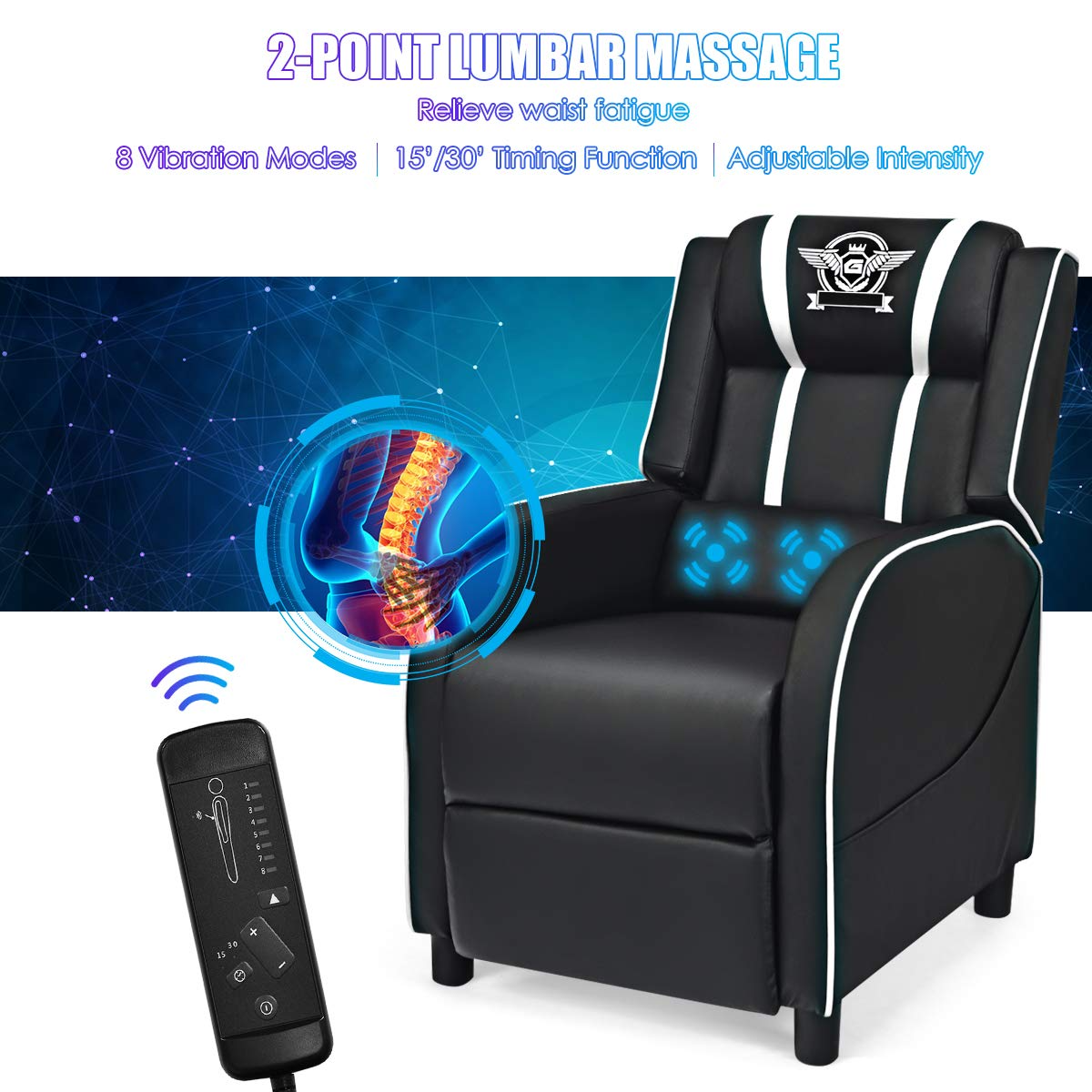 Adjustable Massage Gaming Chairs for Adults w/Footrest, Remote Control & Side Pocket