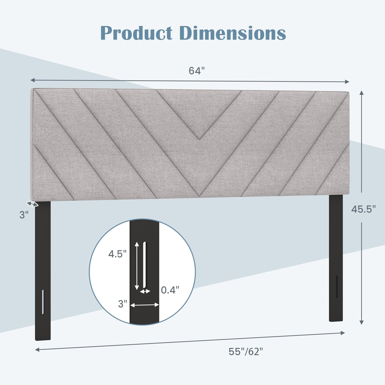 Linen Fabric Upholstered Headboard for Full/Queen Size Bed, Gray