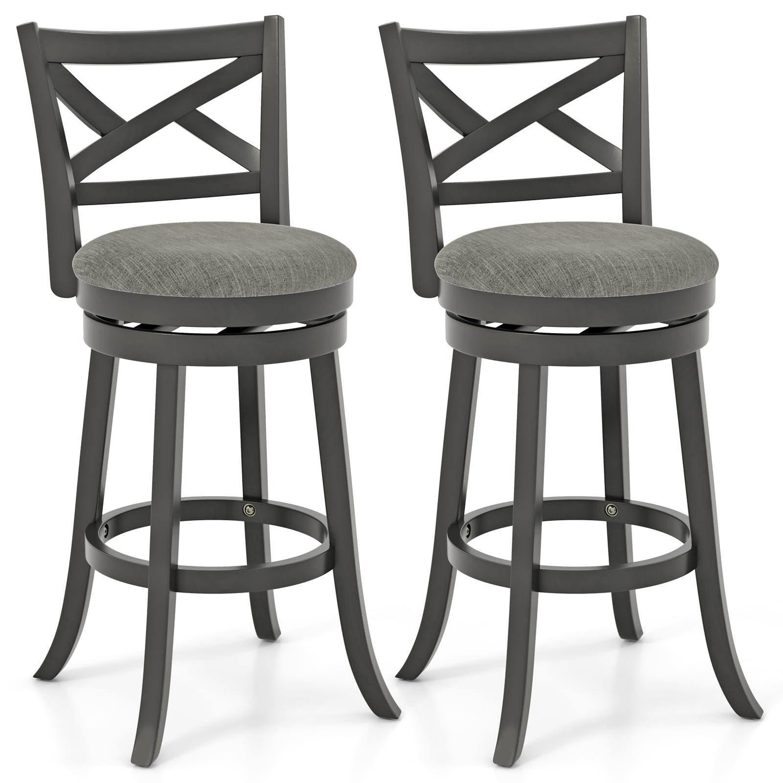 Wood Swivel Bar Stools Set of 2/4, Counter Height Swivel Chairs with Hollow Back & Soft-Padded Seat