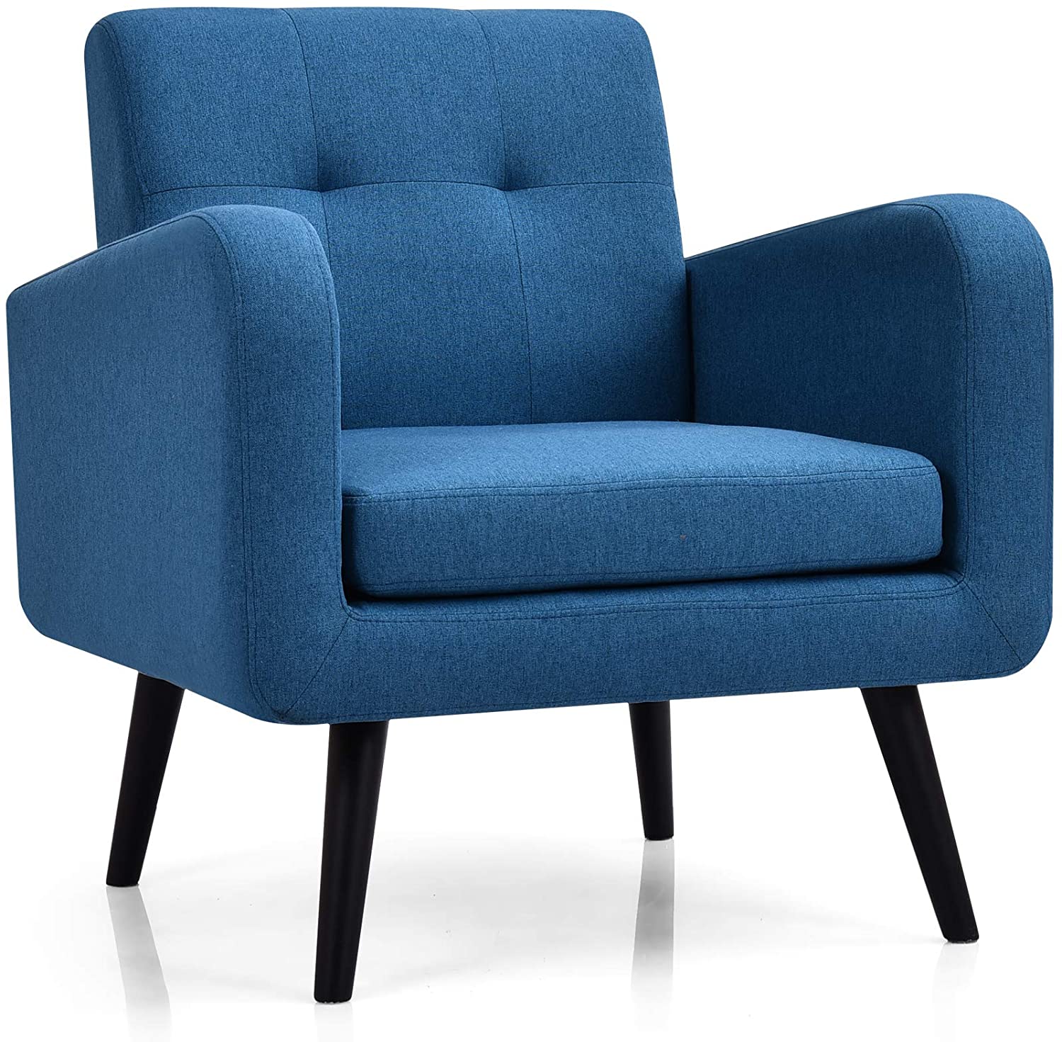 Modern Upholstered Accent Chair w/ Rubber Wood Legs | Linen Fabric Single Sofa