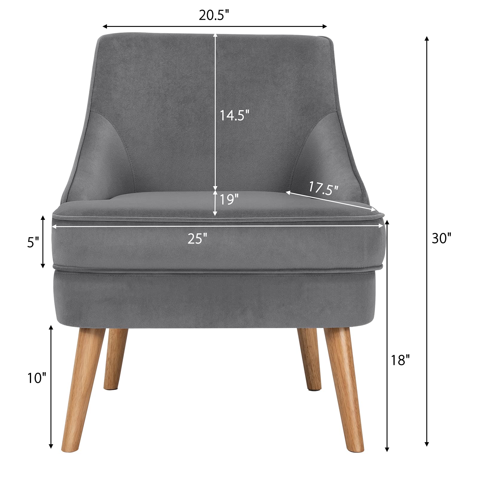Velvet Accent Chair, Mid Century Single Sofa Chair w/Rubber Wood Legs, Comfy Slipper Chair
