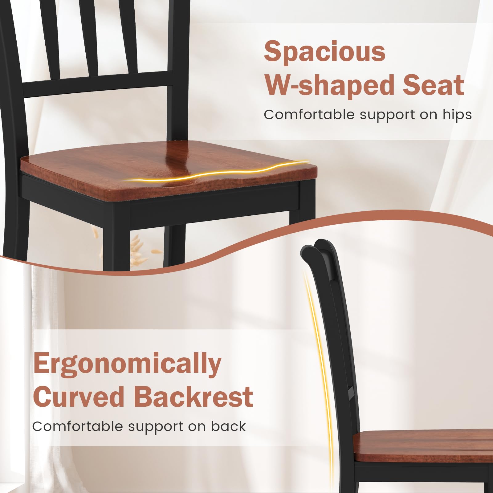 Set of 2/4 Wood Solid Rubber Wood Armless Dining Chairs with Non-Slip Foot Pads