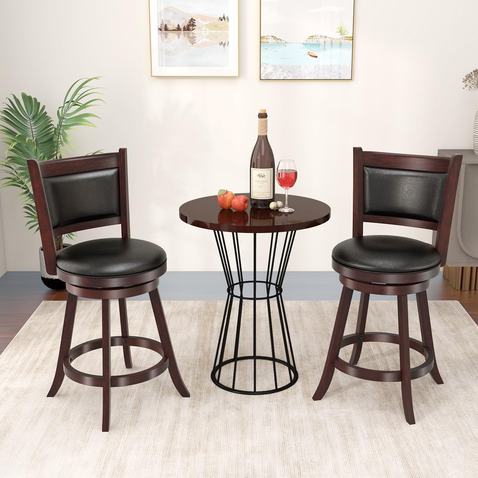 Bar Stools Set of 2/4 360 Degree Swivel, Accent Wooden Swivel Seat Counter Height Bar Stool