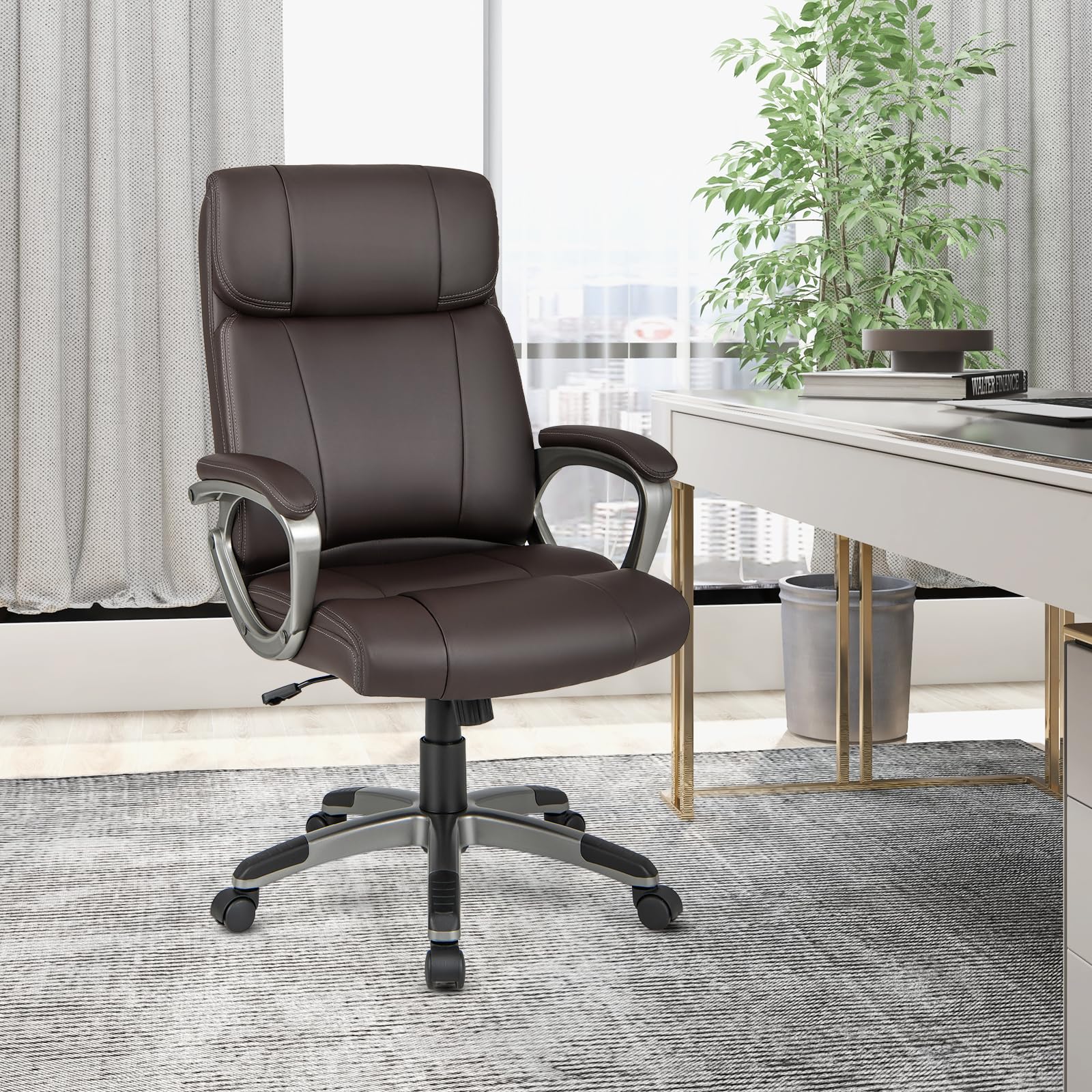 PU Leather Executive Office Chair with Padded Armrests and Lumbar Support