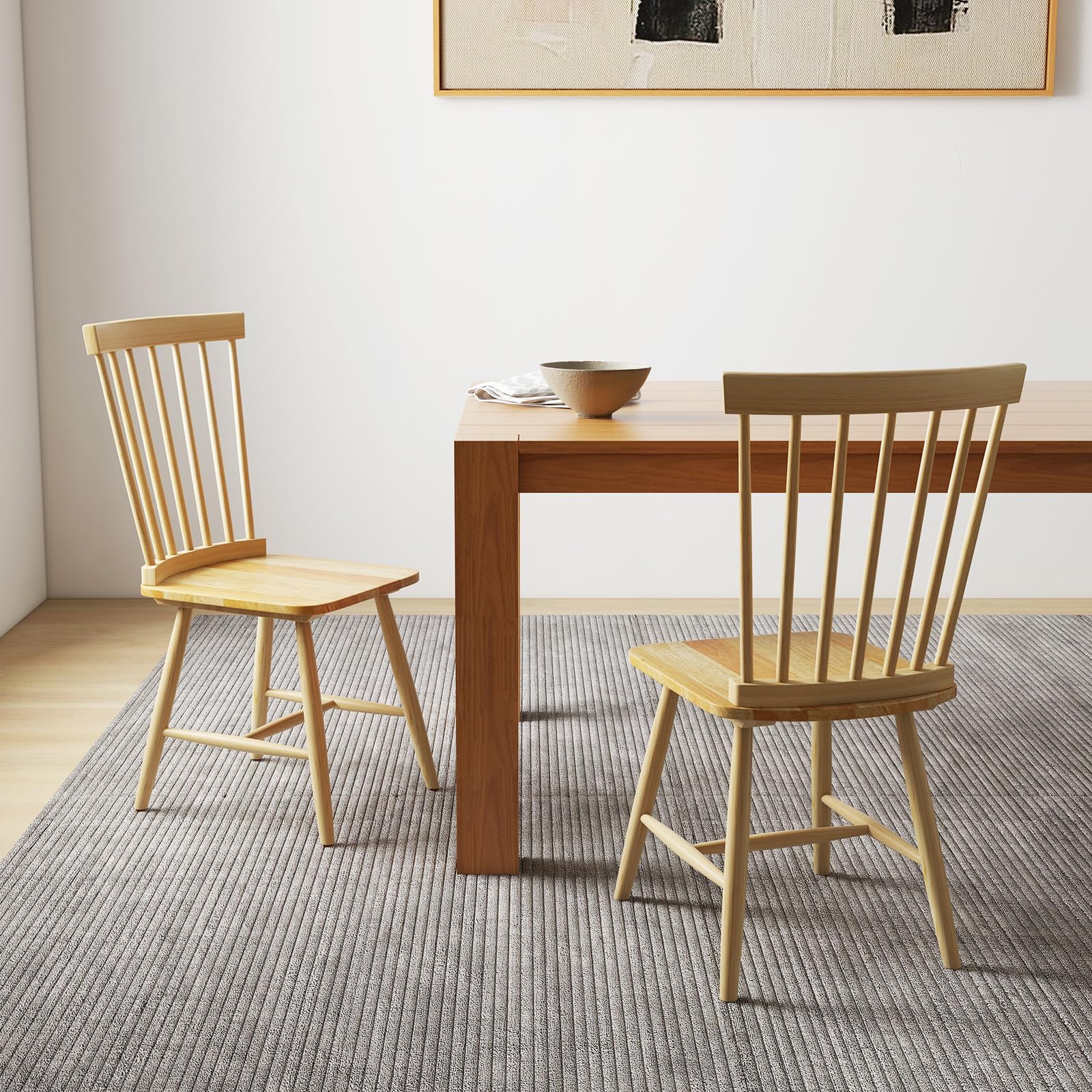 Wood Dining Chairs Set of 2/4, Solid Wood Windsor Dining Chair with Wide Seat