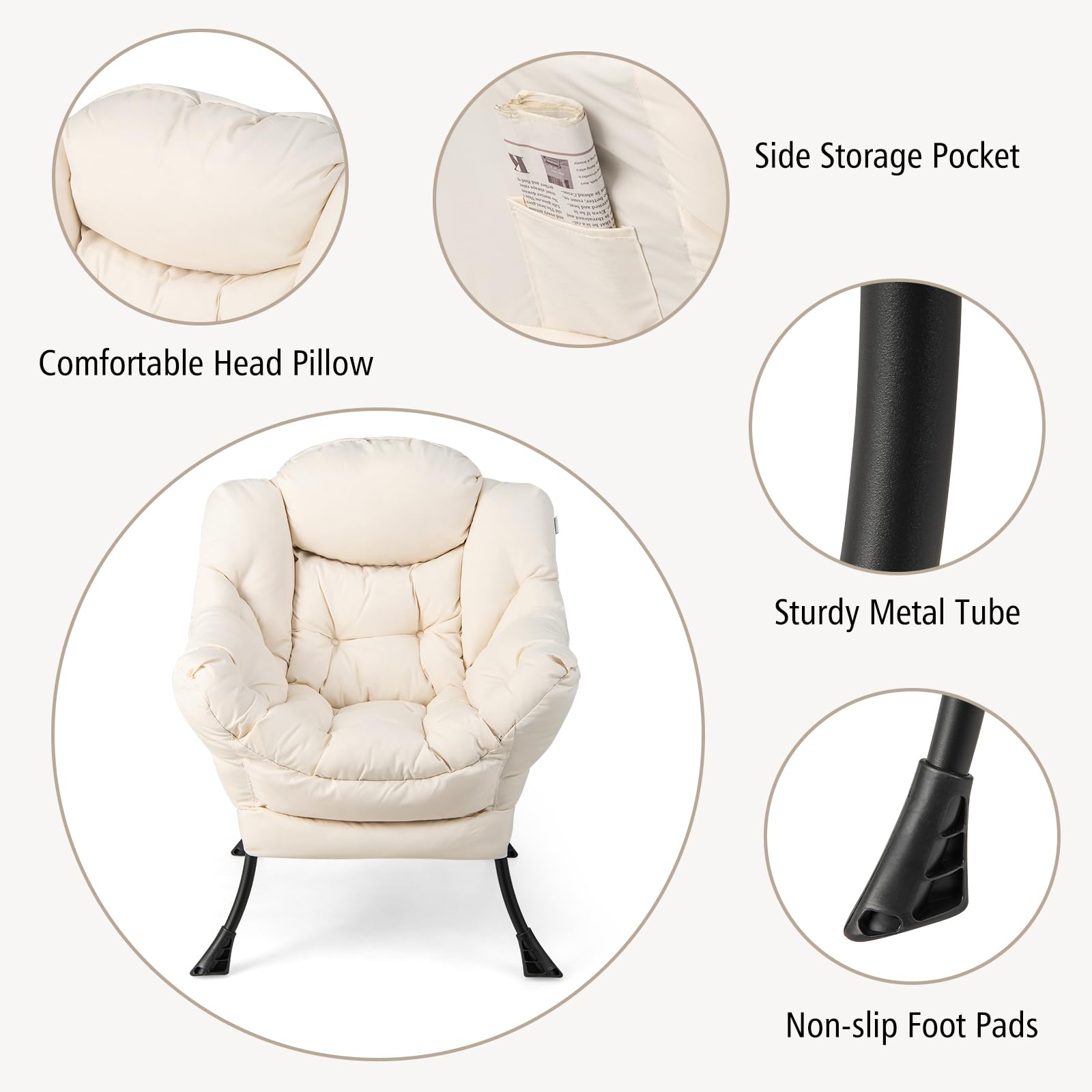 Lazy Sofa Chair with Ottoman, Upholstered Leisure Lounge Armchair with Folding Footrest, Side Storage Pocket