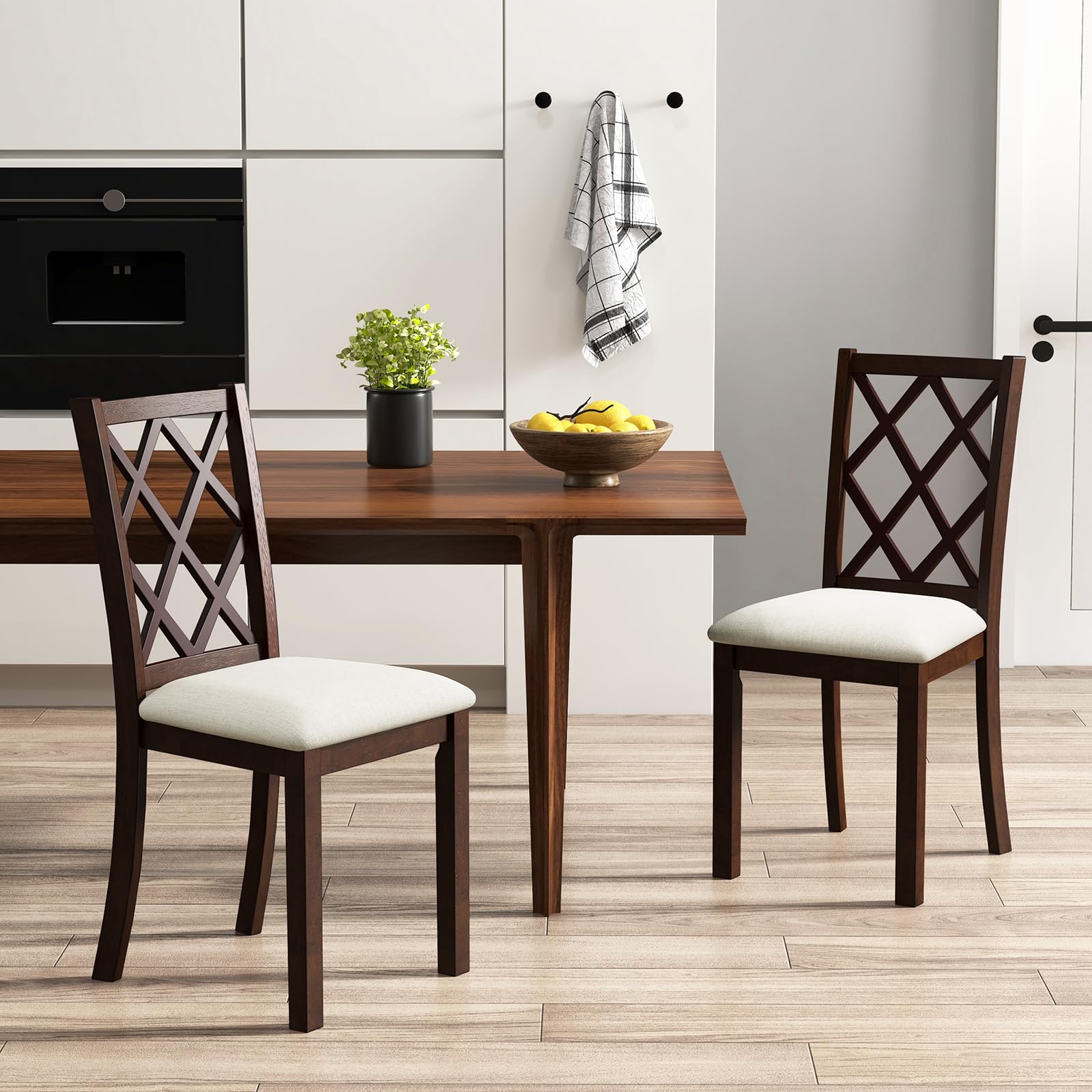 Wood Dining Chairs Set of 2/4, Farmhouse Kitchen Chair with Rubber Wood Legs