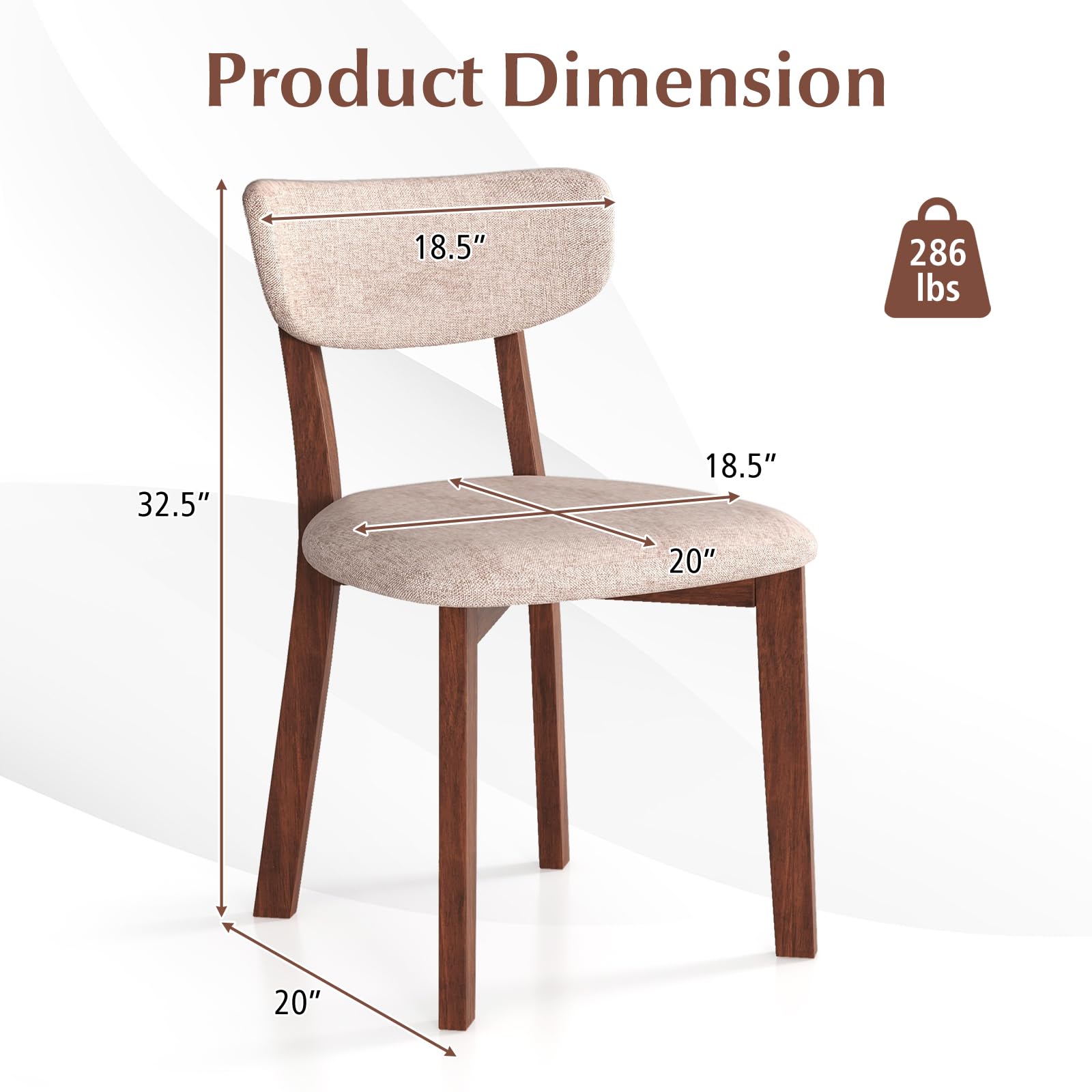 Dining Chairs Set of 2/4, Upholstered Mid-Back Kitchen Chairs with Solid Rubber Wood Frame, Curved Backrest & Padded Seat Cushion
