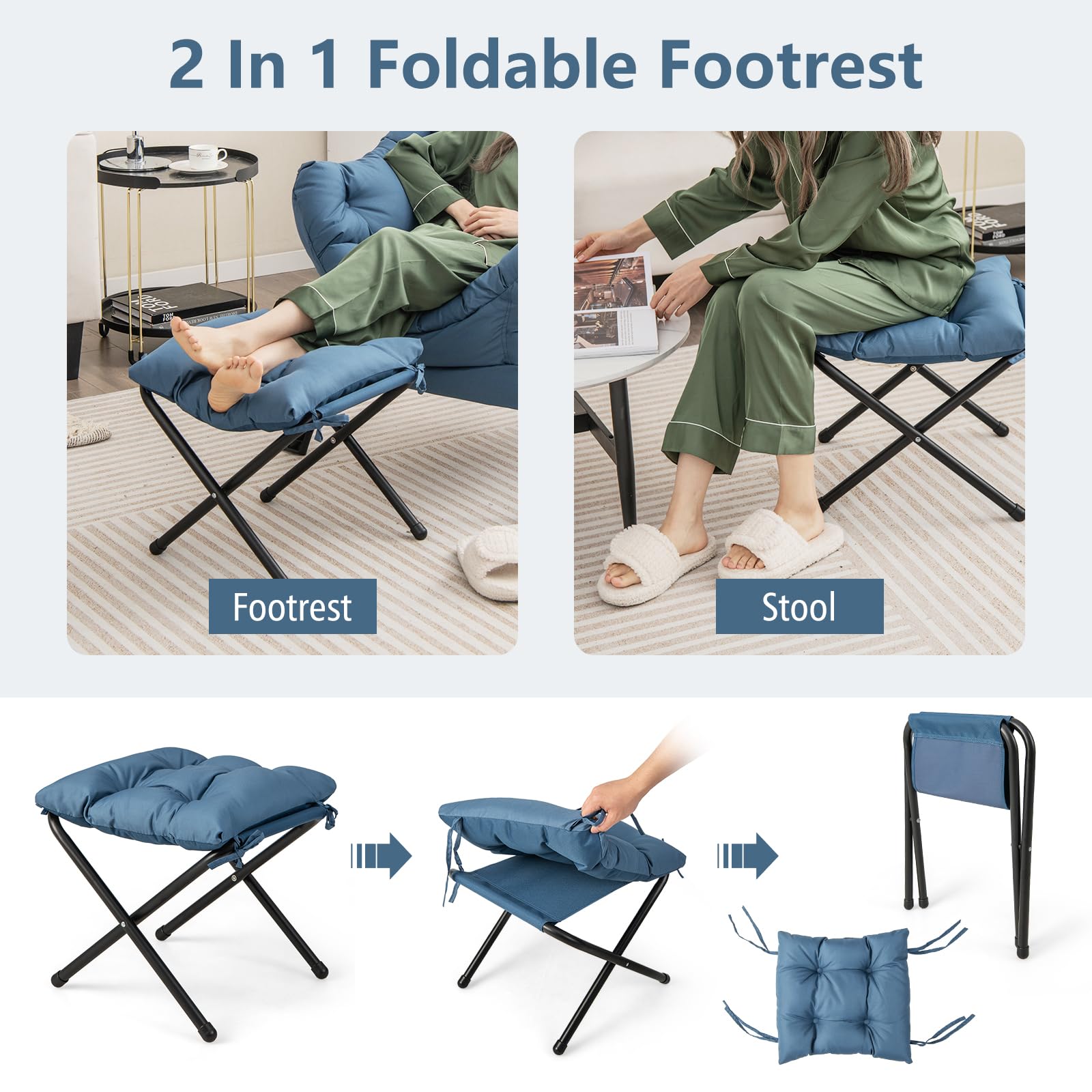 Lazy Sofa Chair with Ottoman, Upholstered Leisure Lounge Armchair with Folding Footrest, Side Storage Pocket