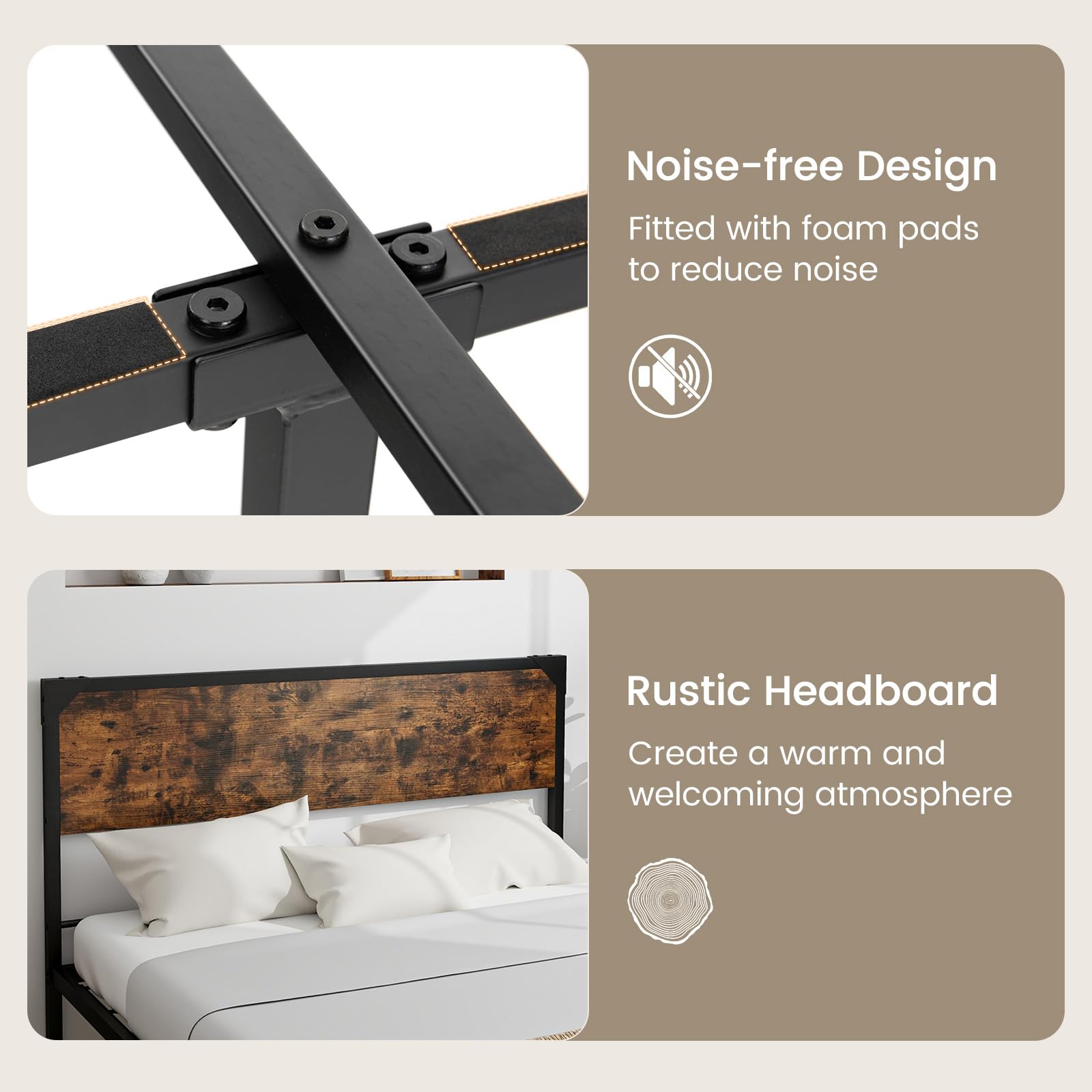 Full/ Queen Size Metal Bed Frame with Wood Headboard
