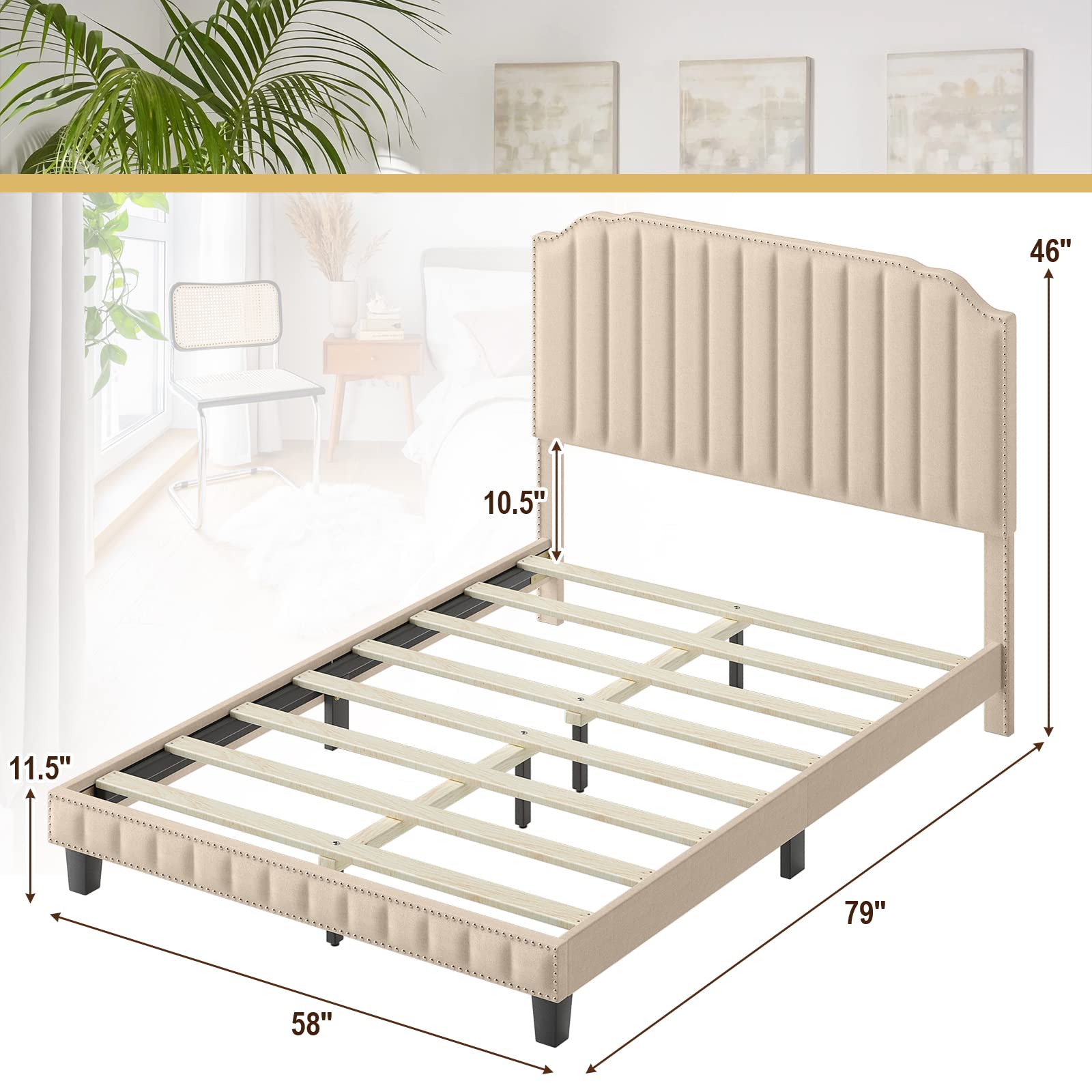 Twin/Full/Queen Size Upholstered Platform Bed Frame with Headboard