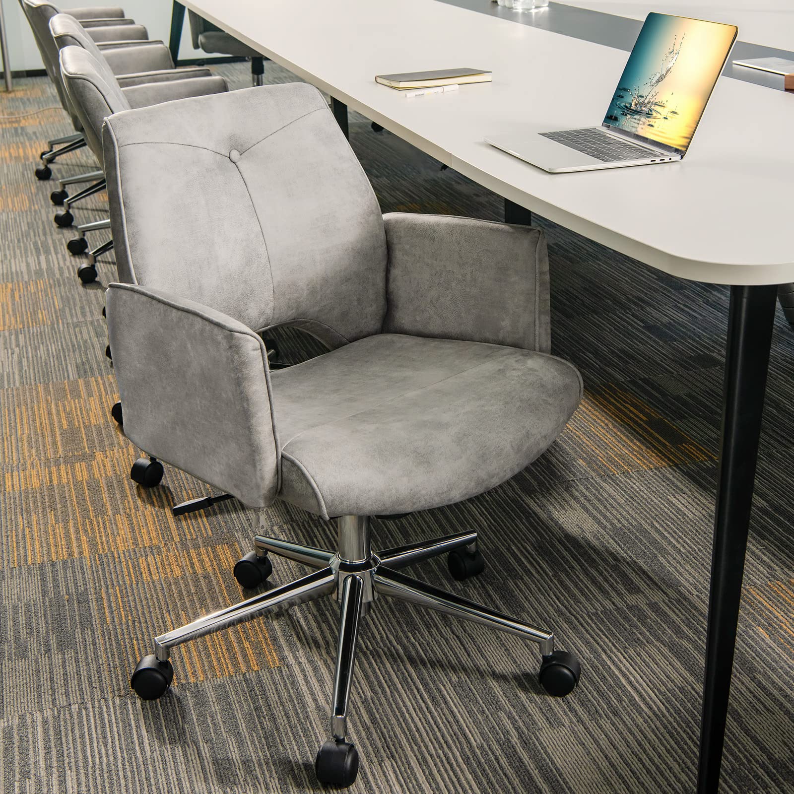 Home Office Desk Chair, Faux Leather Desk Chair with Wheels and Armrests, Height Adjustable
