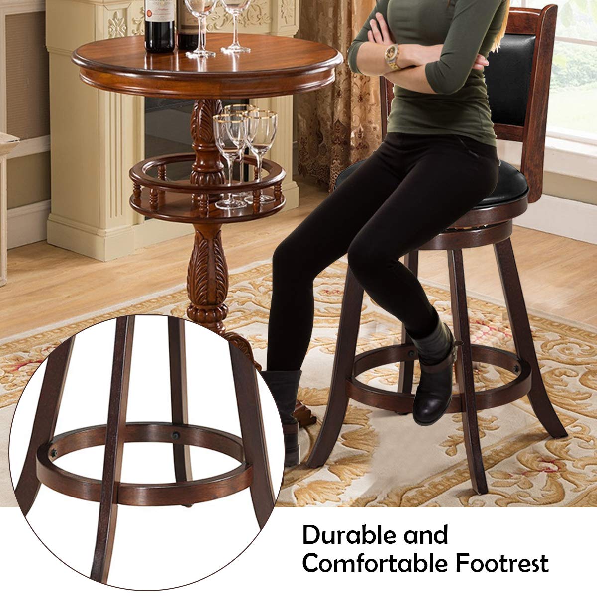 Bar Stools Set of 2/4 360 Degree Swivel, Accent Wooden Swivel Seat Counter Height Bar Stool