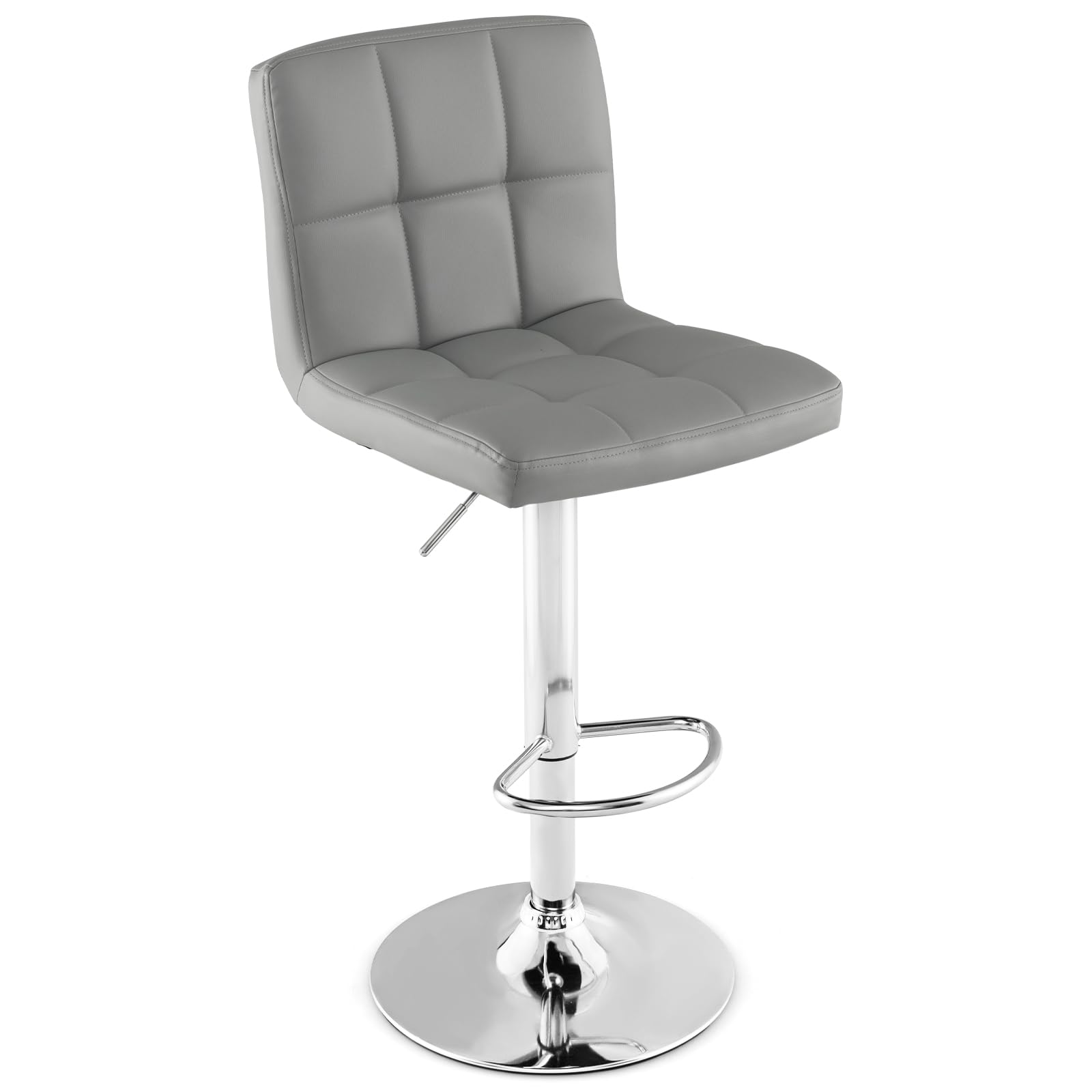Modern PU Leather Height Adjustable Bar Stools  Set of 1/2 with Back, Footrest, Metal Base