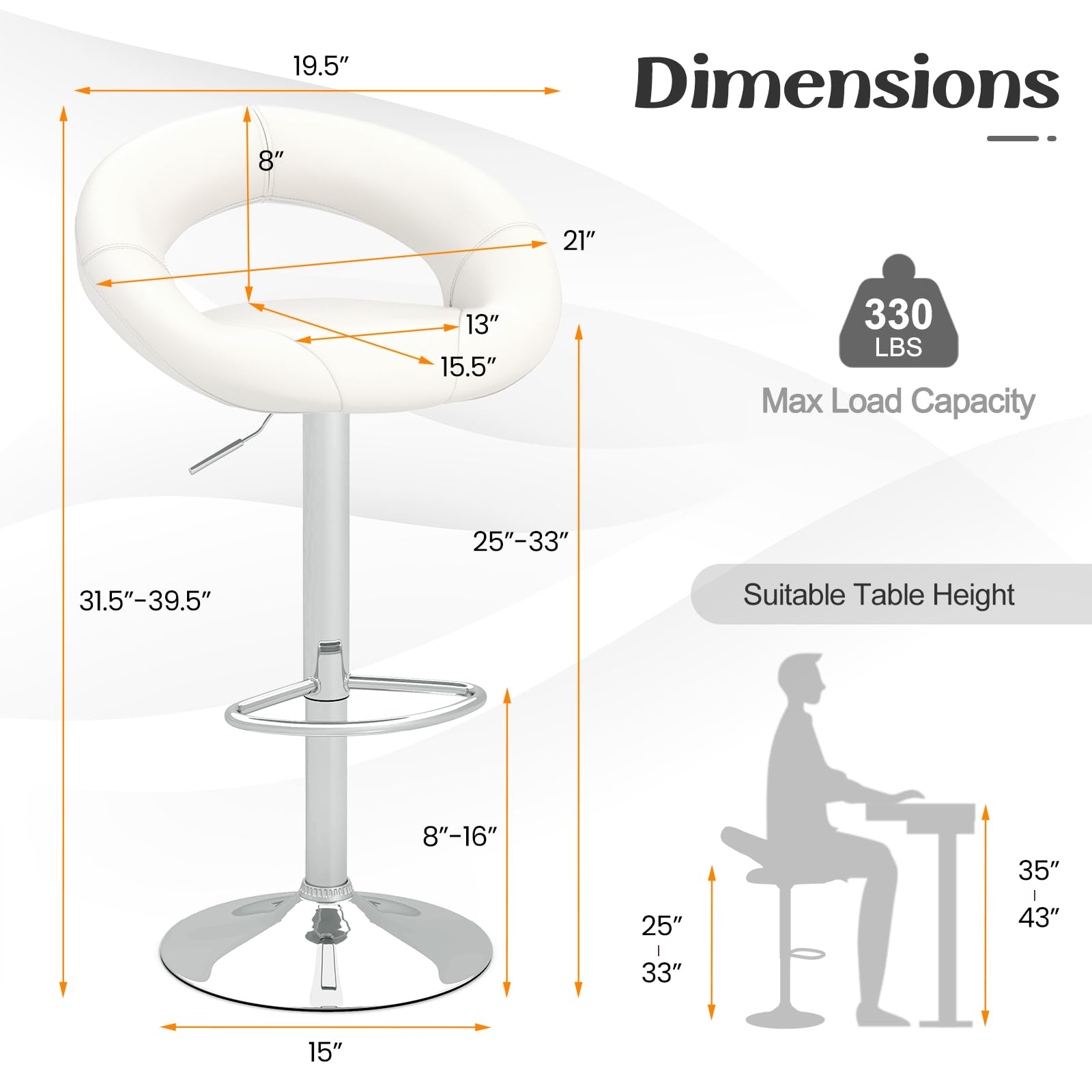 Adjustable Swivel Bar Stools Set of 2/4, Modern PU Leather Counter Height Bar Chairs w/Hollowed Back, Footrest, Metal Base