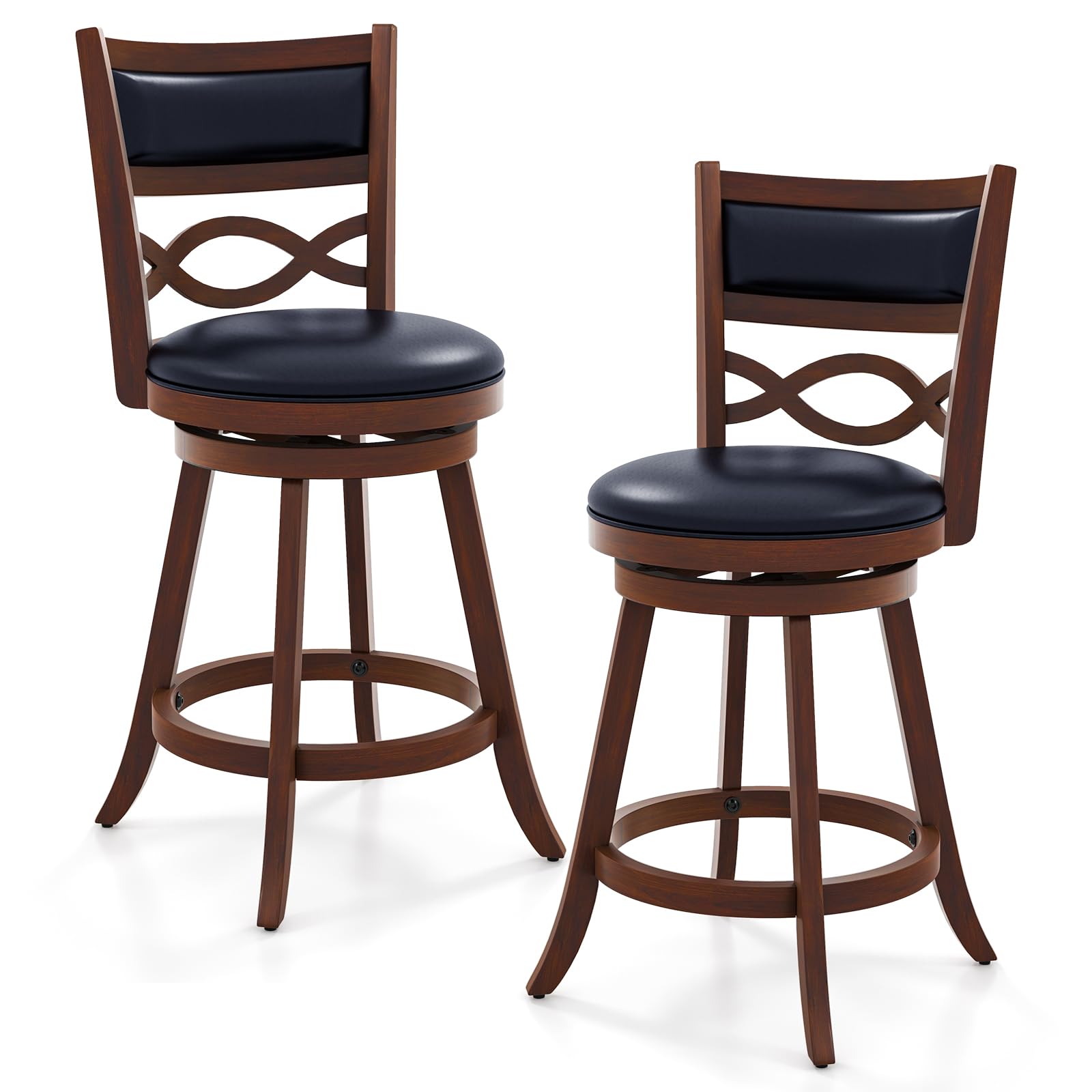 Bar Stools Set of 2/4, 24.5&rdquo; Counter Height Stools with Rubber Wood Frame, Faux Leather Upholstered Seat and Backrest