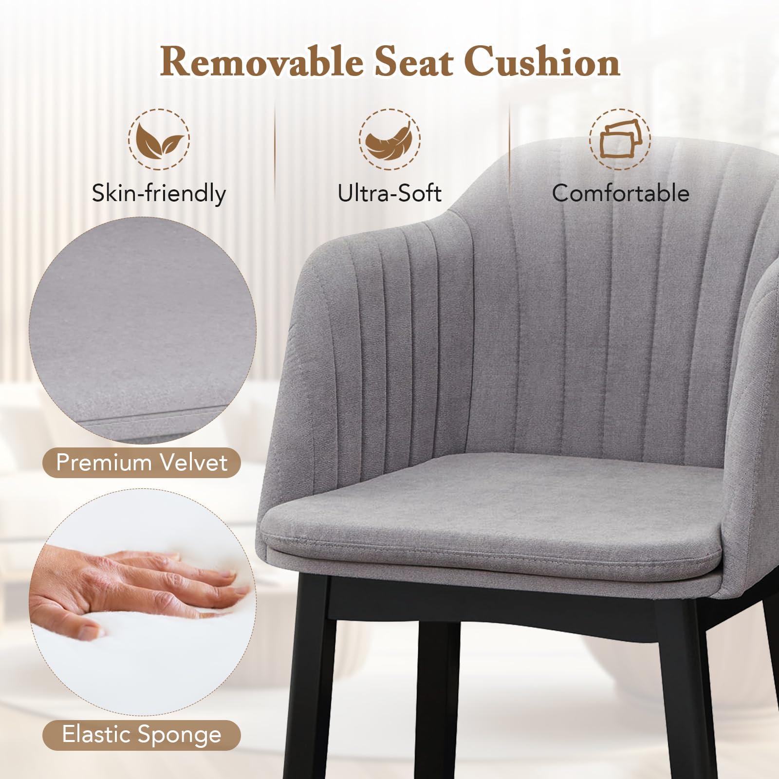 Modern Dining Chairs Set of 2/4, Upholstered Velvet Accent Chairs w/Curved Backrests & Rubber Wood Legs