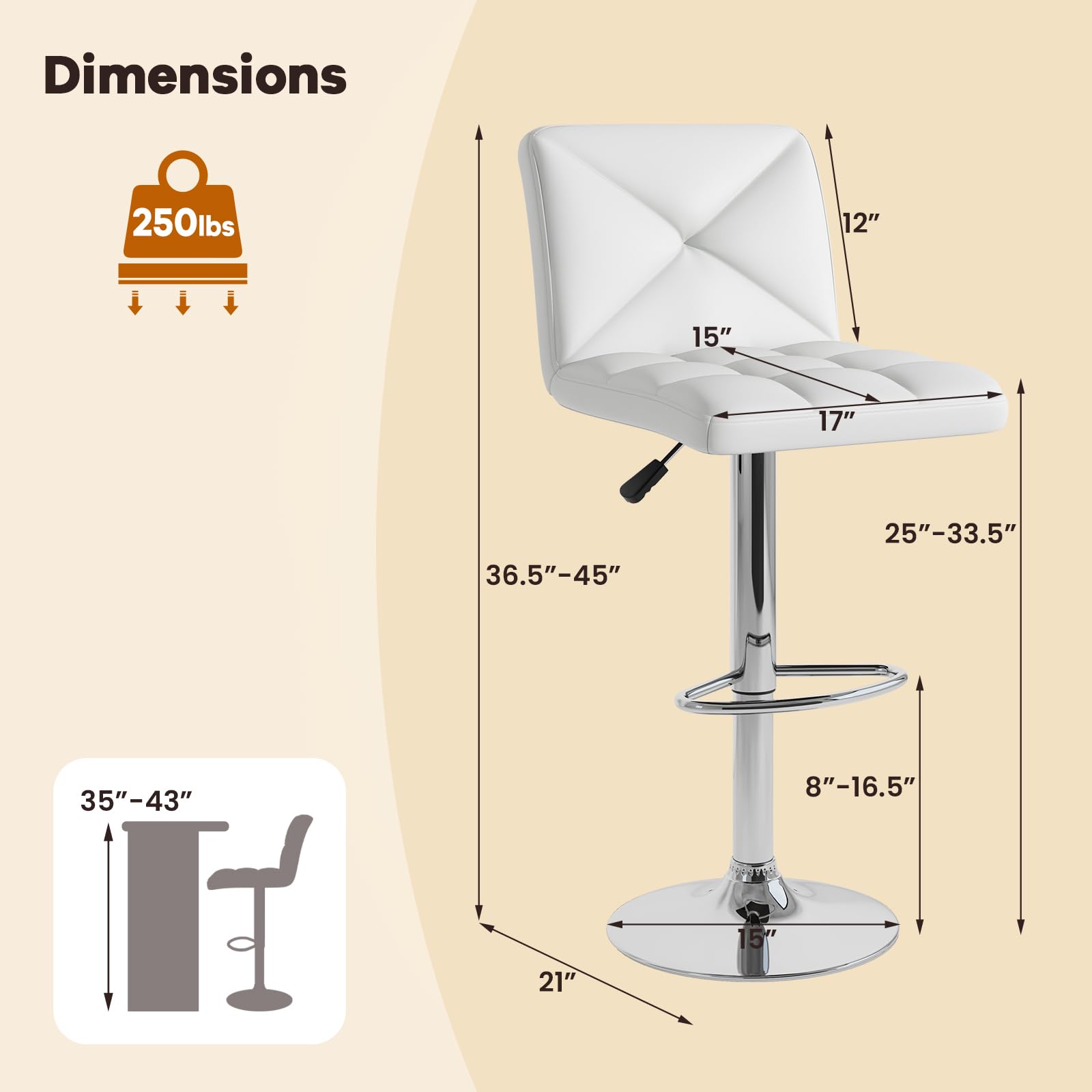 Bar Stools Set of 2/4, Modern PU Leather Swivel Counter Height Bar Stools with Back, Heavy-Duty Metal Base & Footrest