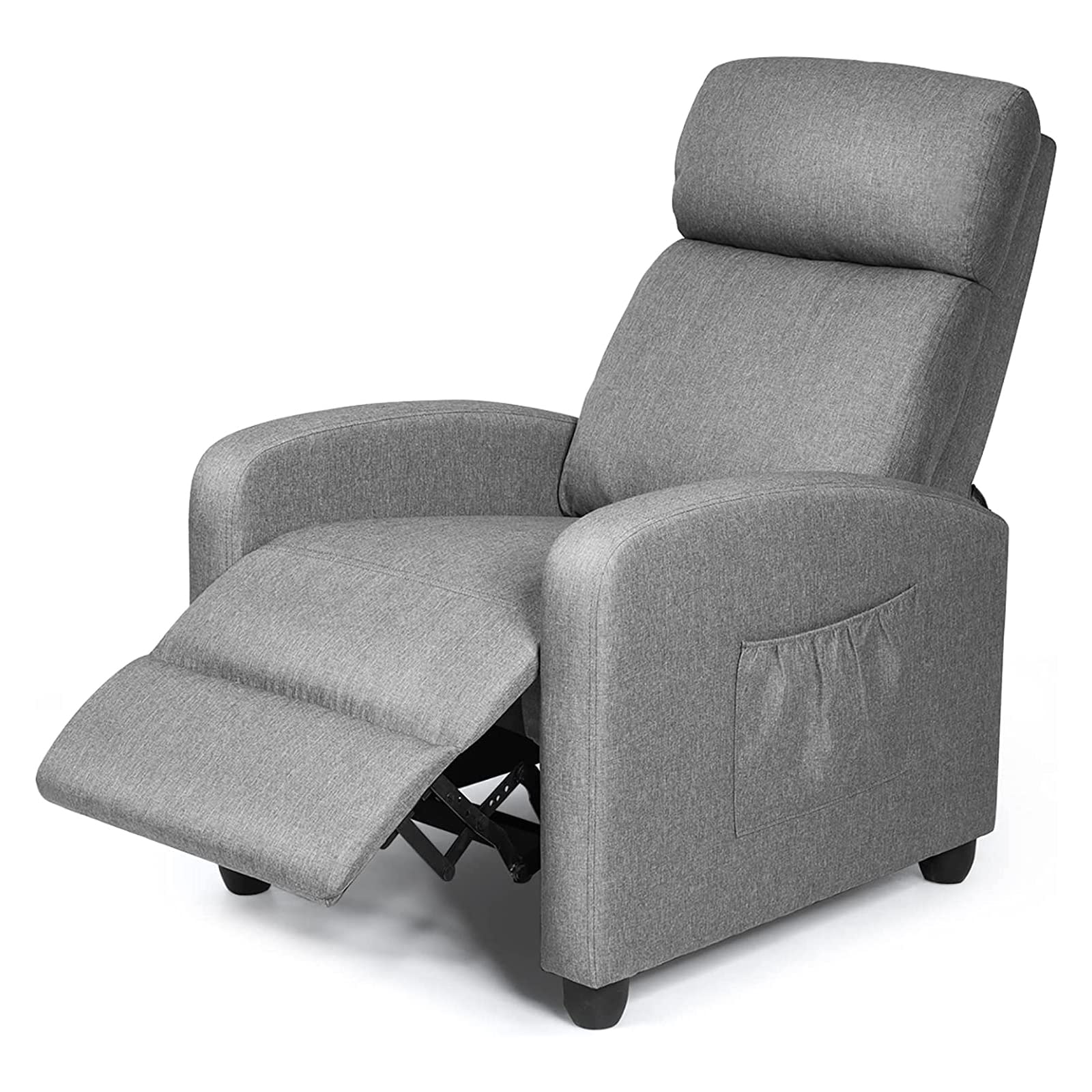 Recliner Chair with Adjustable Backrest & Footrest, Living Room Ergonomic Single Sofa with Remote and Side Pocket