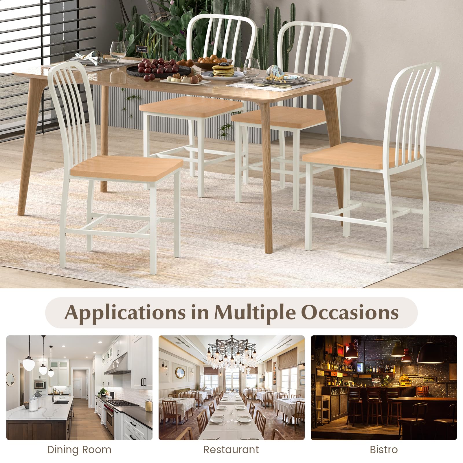 Dining Chairs Set of 2/4 with Slat Back, Solid Metal Frame