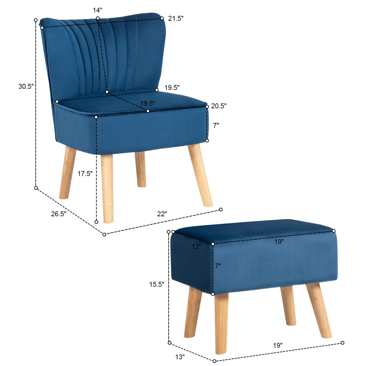 Velvet Accent Chair with Ottoman