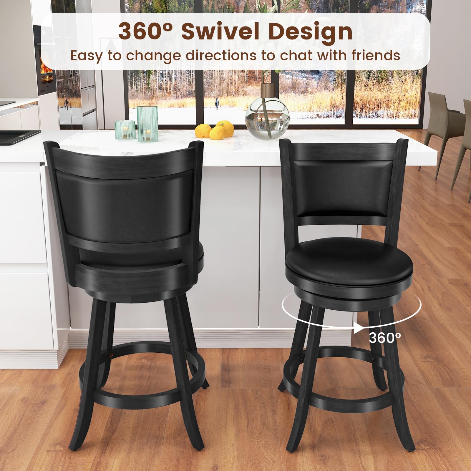 Bar Stools Set of 2/4 360 Degree Swivel, Accent Wooden Swivel Seat Counter Height Bar Stool
