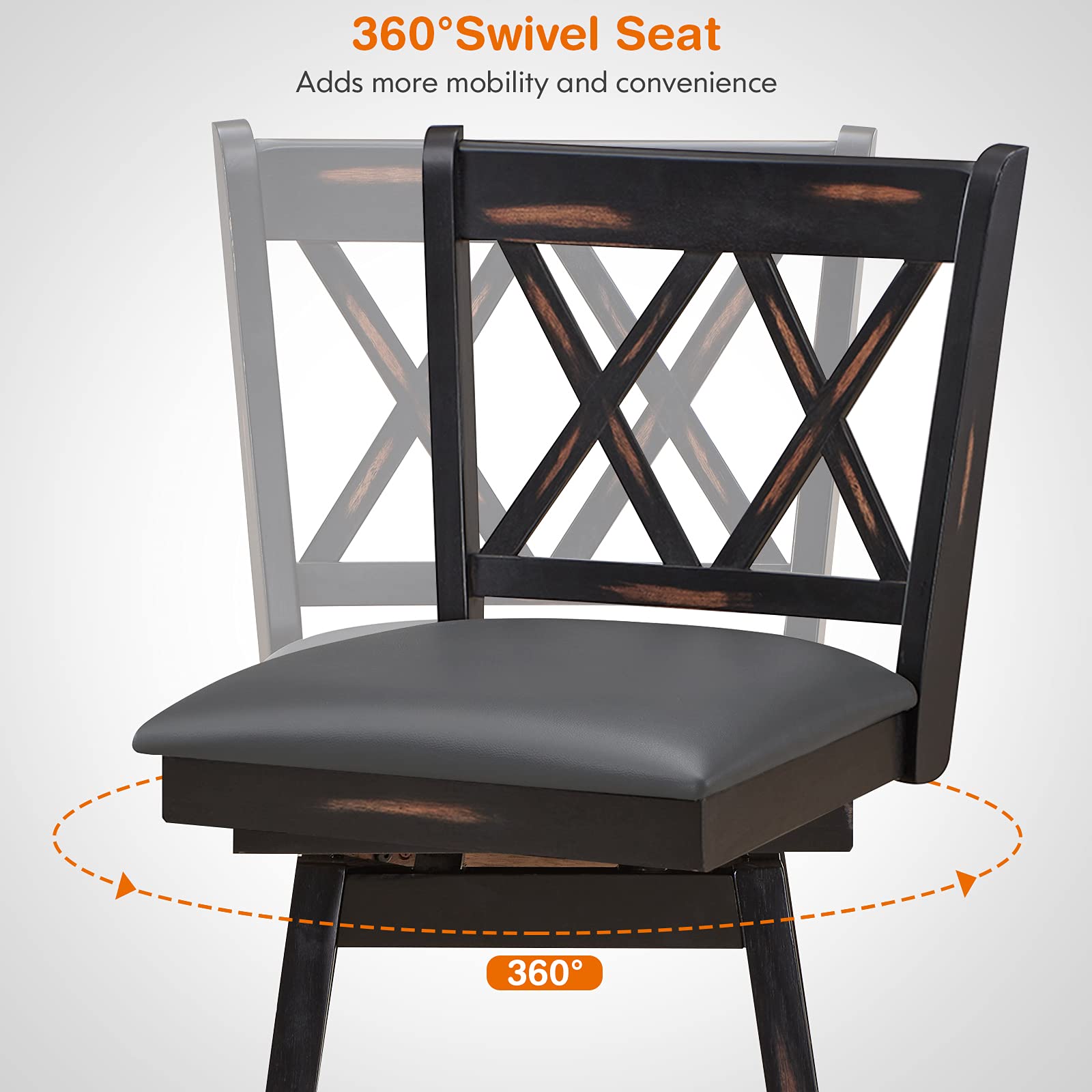 360 &deg; Swivel Bar Stool Set of 2/4 with Foot Rest Upholstered Cushion & Ergonomic Backrest