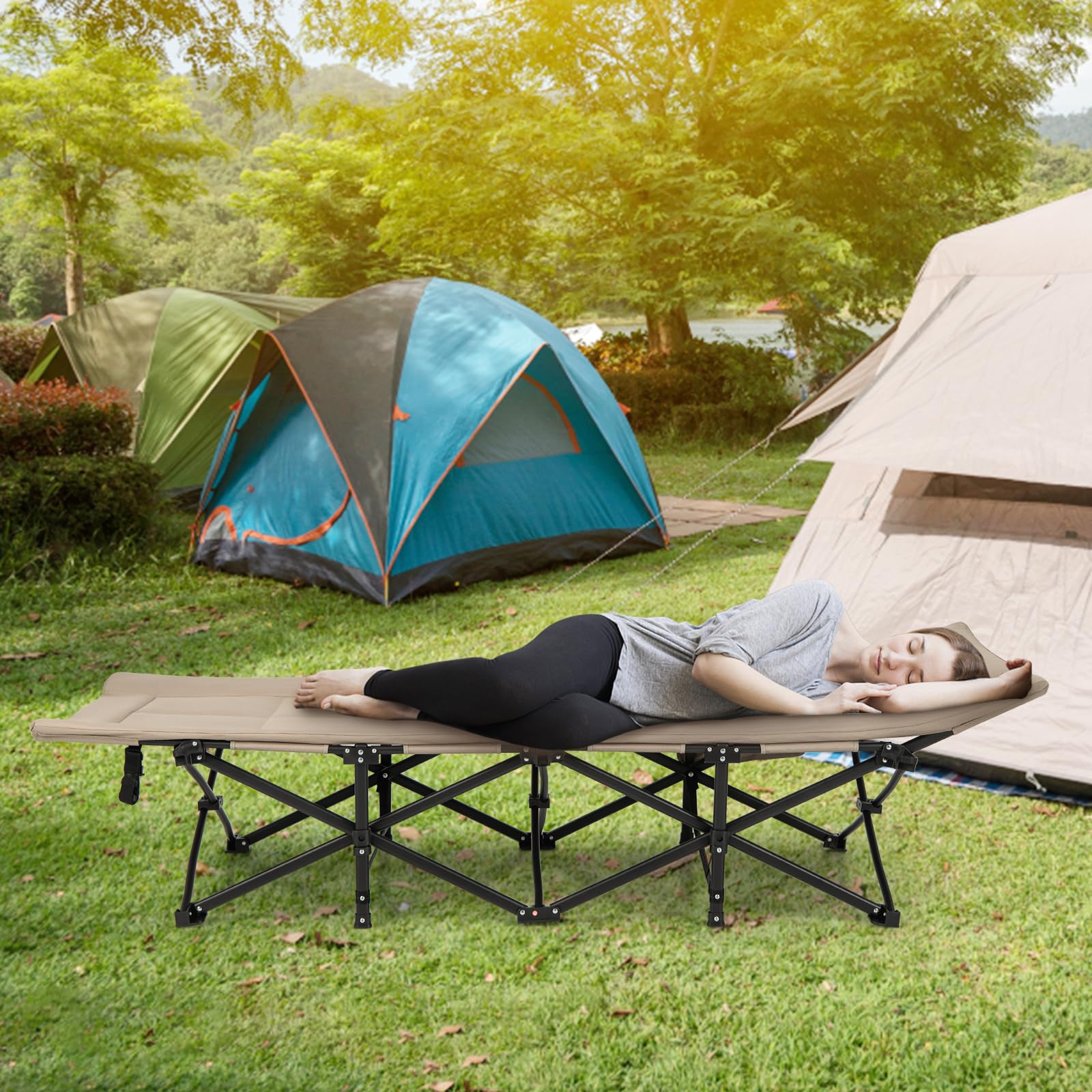 Camping Cot for Adults, Portable Folding Bed for Sleeping with Pad & Pillow Lightweight Tent Cot with Carry Bag