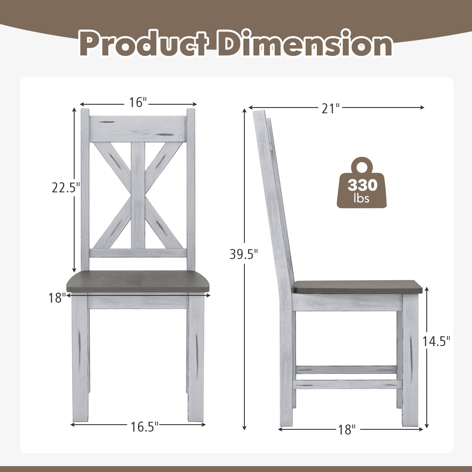Retro Wooden Dining Chairs Set of 2/4, Farmhouse Kitchen Chairs w/Rubber Wood Frame, Elegant Hollowed Backrest
