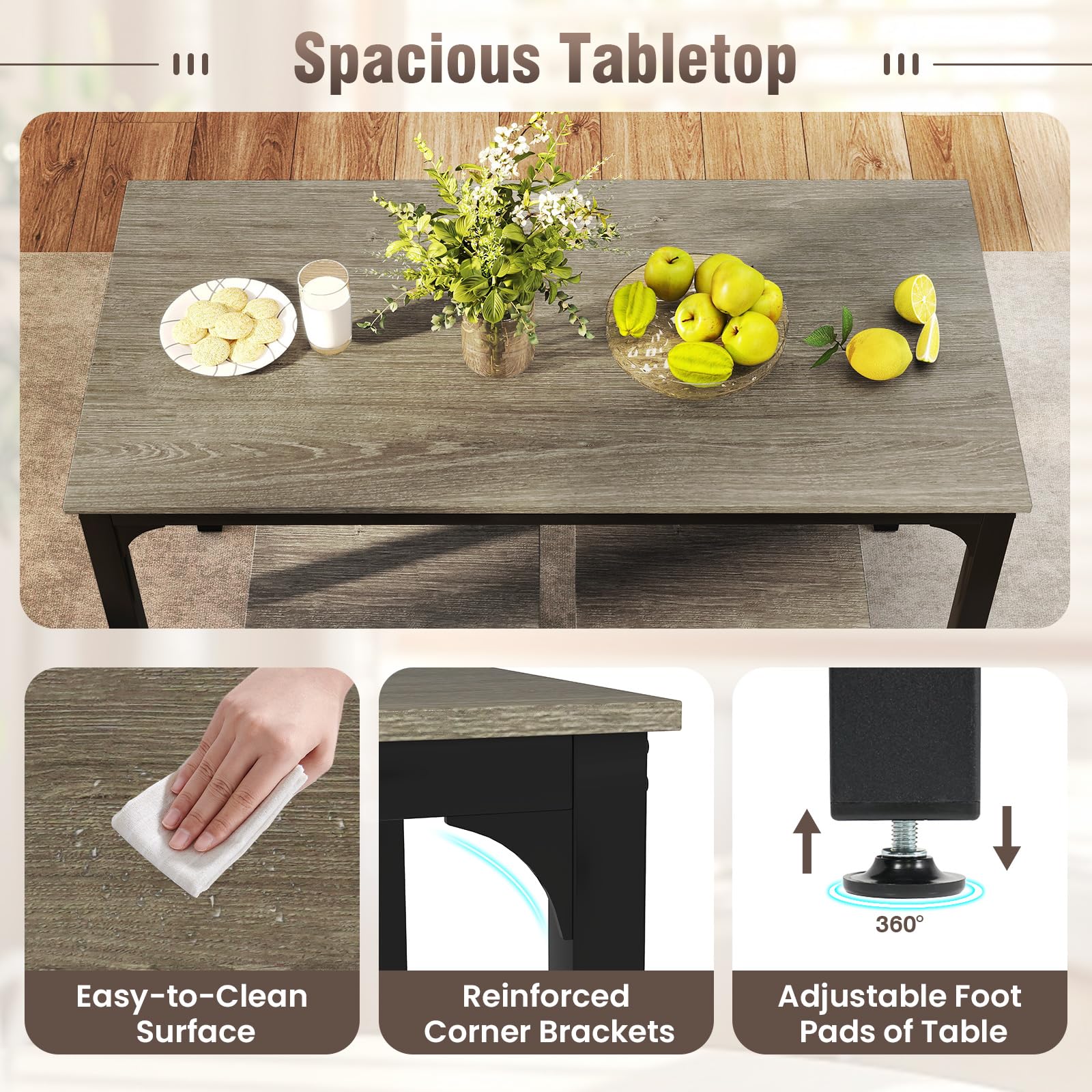 4 Piece Dining Table Set for 4 with Bench & 2 Stools, Space-Saving Desk Set