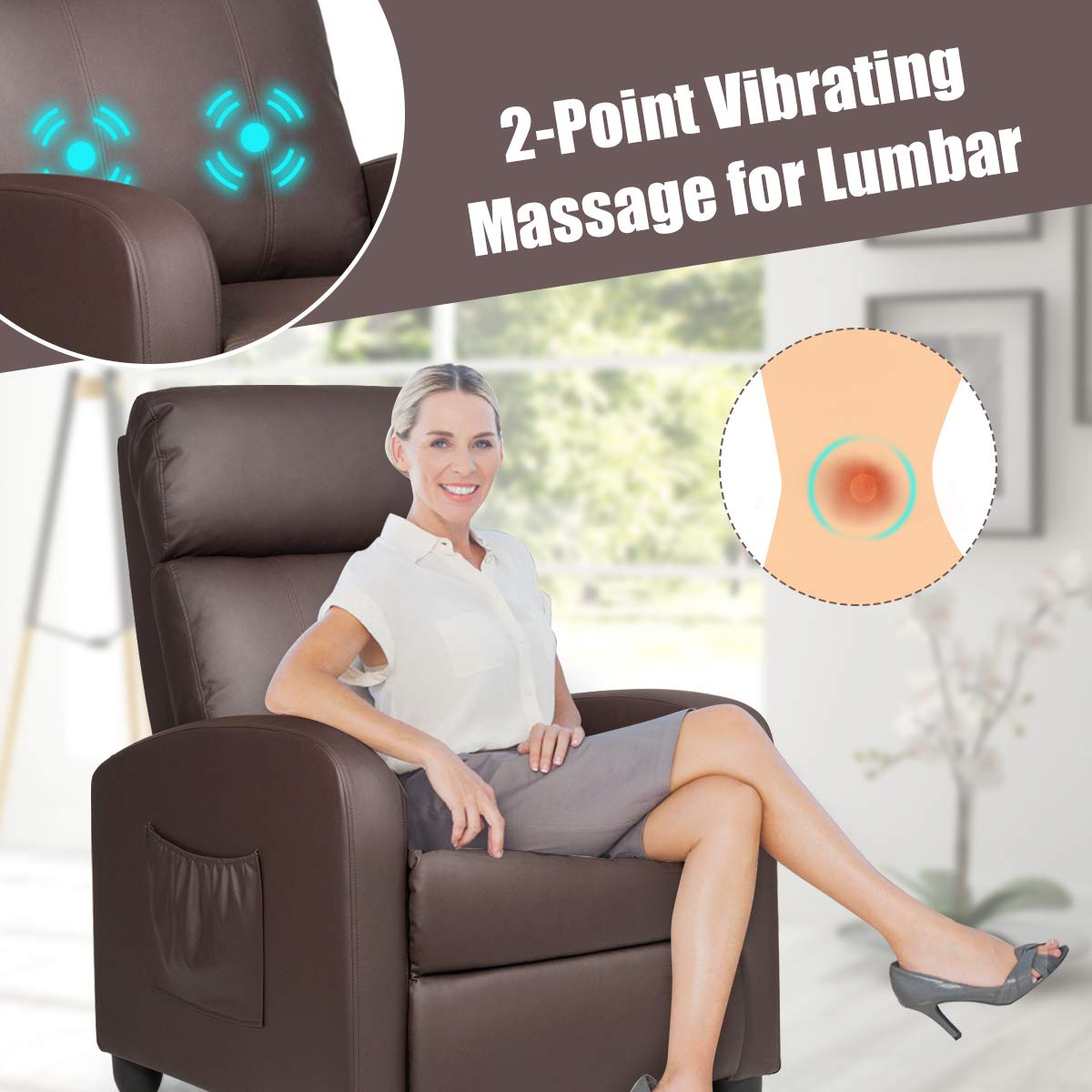 Recliner Chair for Living Room, Recliner Sofa Wingback Chair w/Massage Function