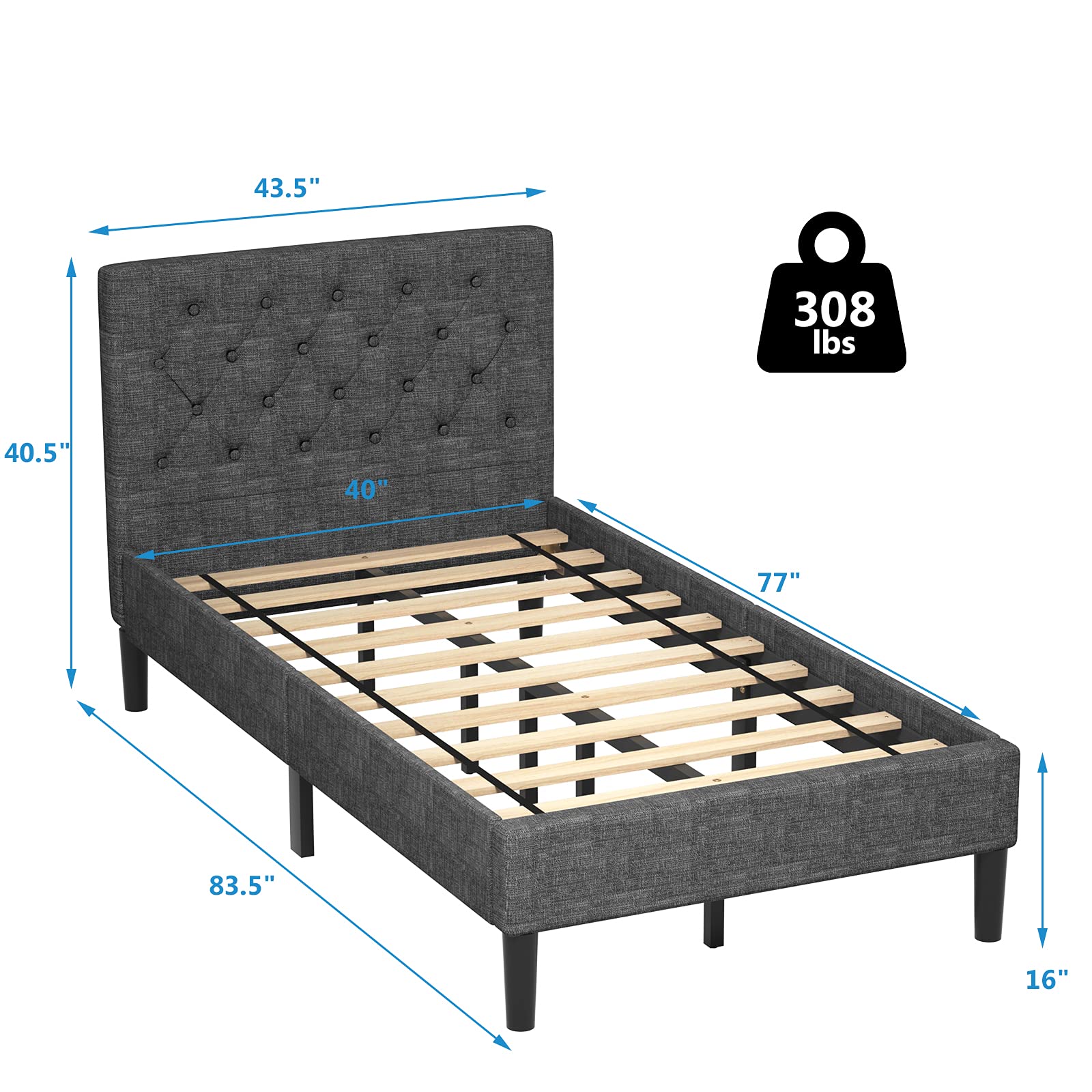 Twin Size Upholstered Bed Frame with Button Tufted Headboard
