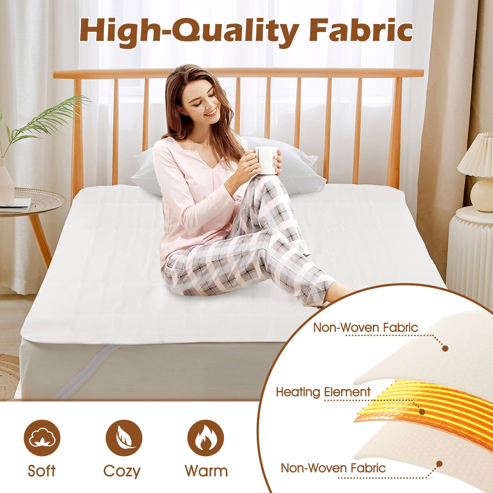 Heating Electric Mattress Pad with Dual Controllers, 9 Heat Settings & 9-Hour Auto Off, Machine Washable Bed Warmer for up to 10 Inches Mattress, 80&rdquo; x 78&rdquo;