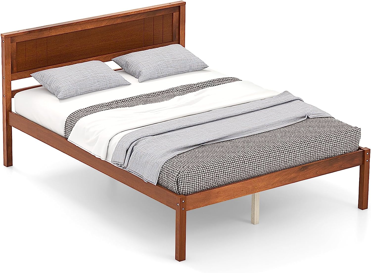 Wooden Platform Bed Frame with Headboard & Wood Slat Support