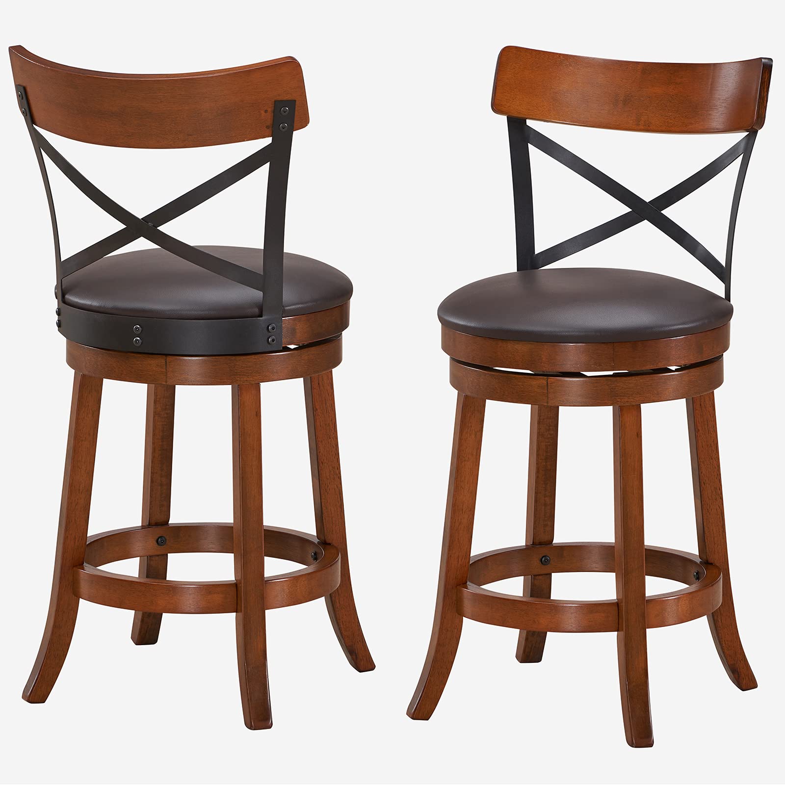 360-Degree Swivel Solid Wood  Bar Stool Set of 2/4 with Soft Cushion & Backrest
