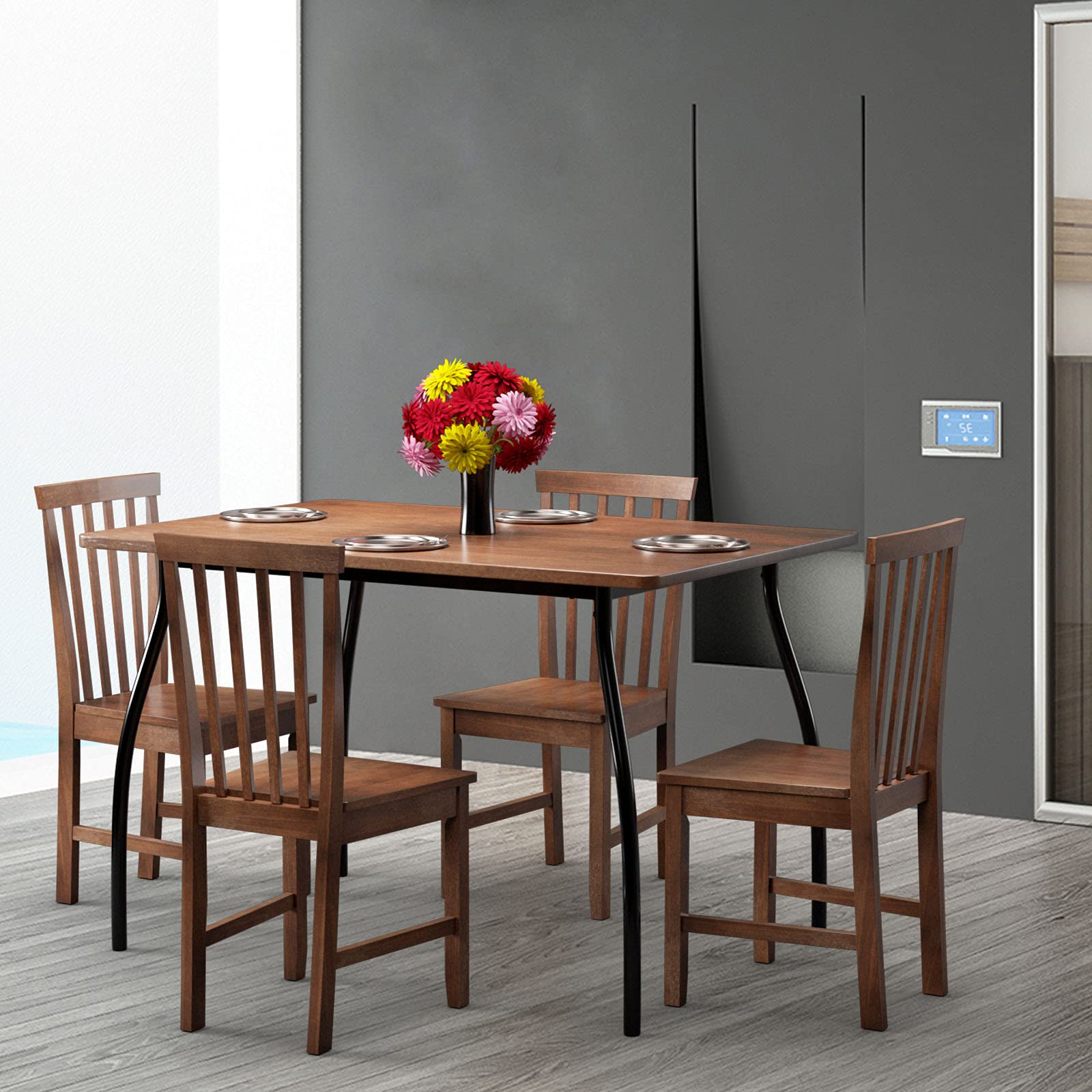 Wood Dining Chair Set of 2/4, Farmhouse Wooden Dining Side Chair with High Slat Back, Rubber Wood Legs